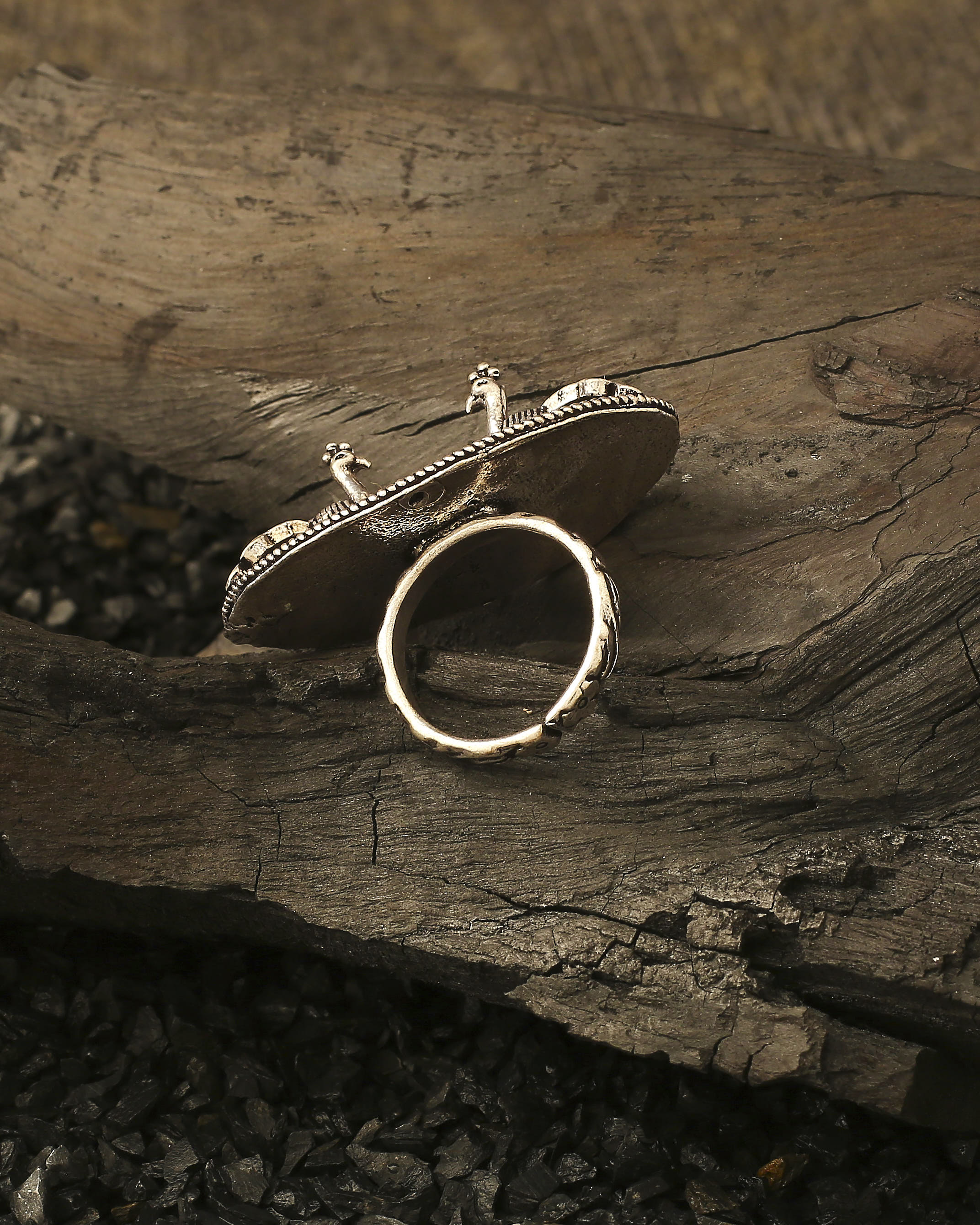 Oxidized Green Peacock Ring