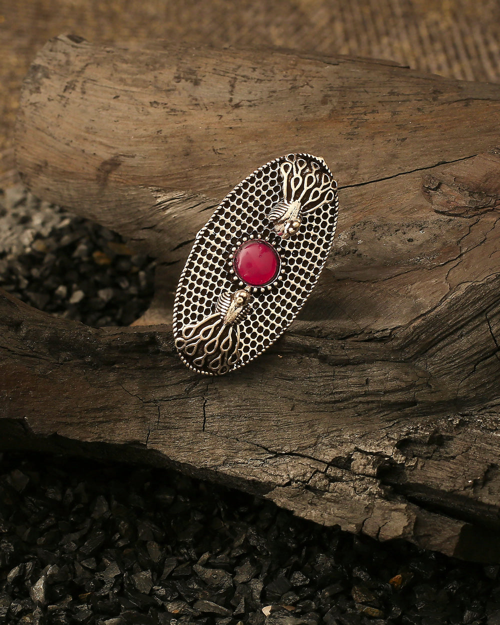 Oxidized Red Peacock Ring