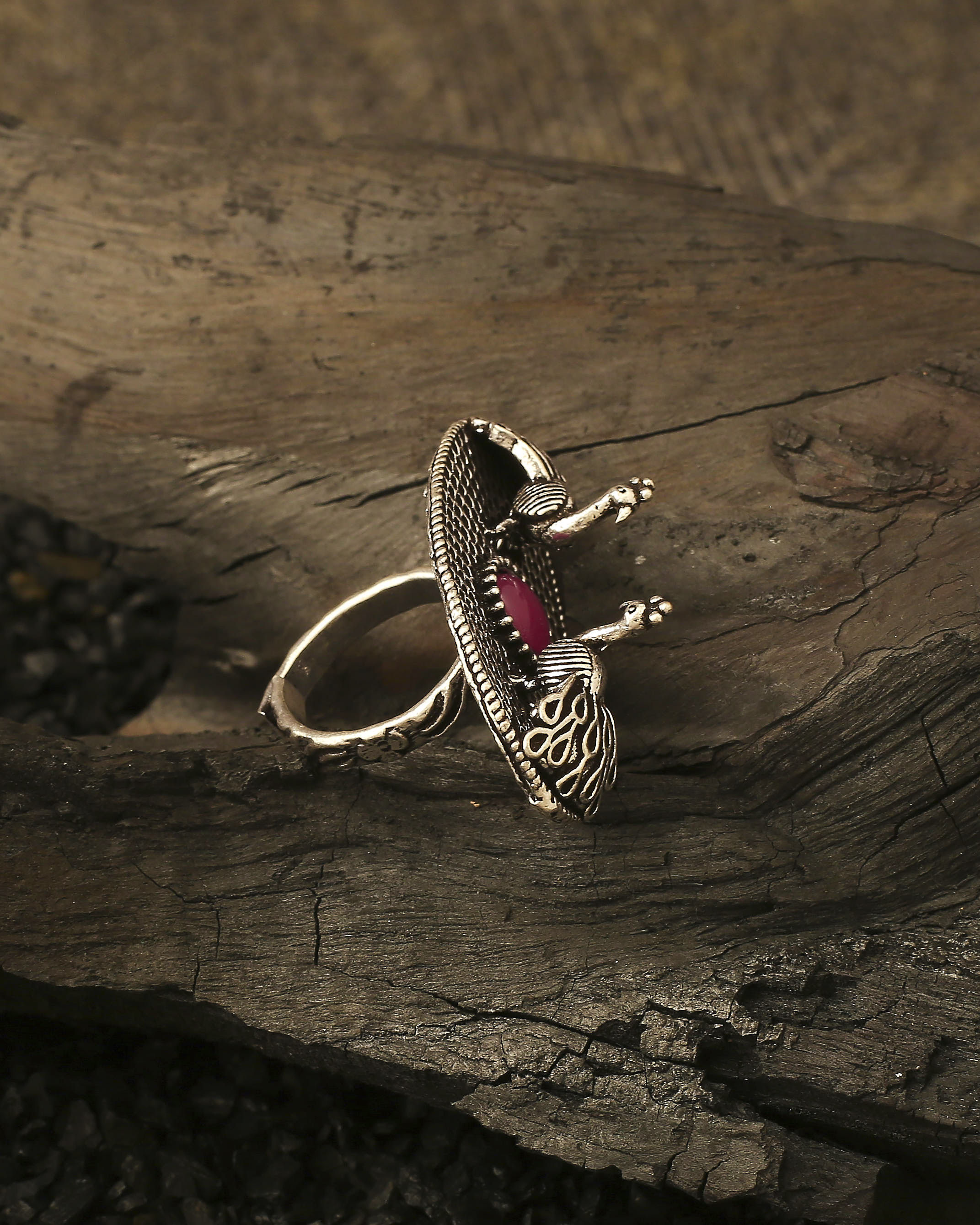 Oxidized Red Peacock Ring