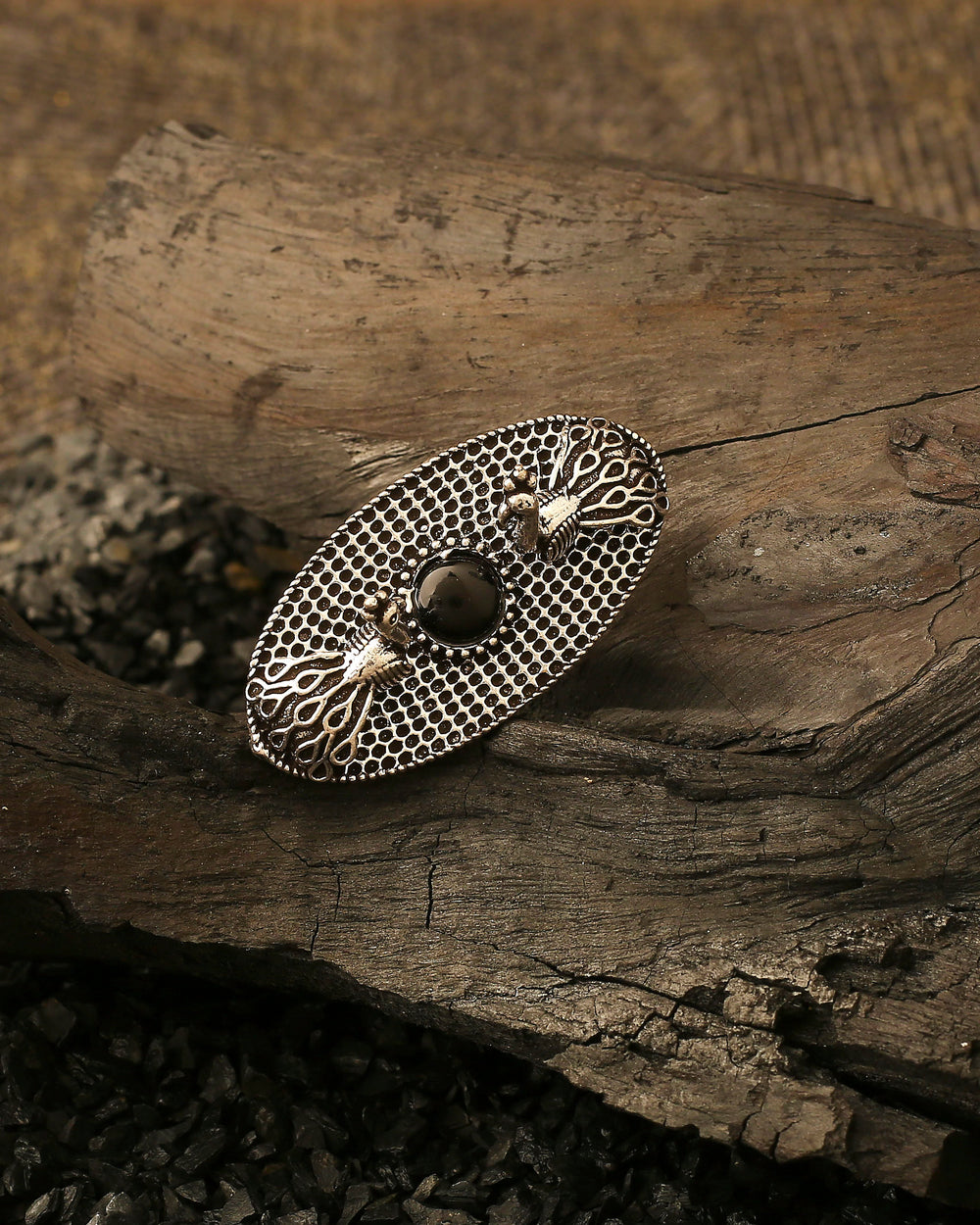 Oxidized Black Peacock Ring