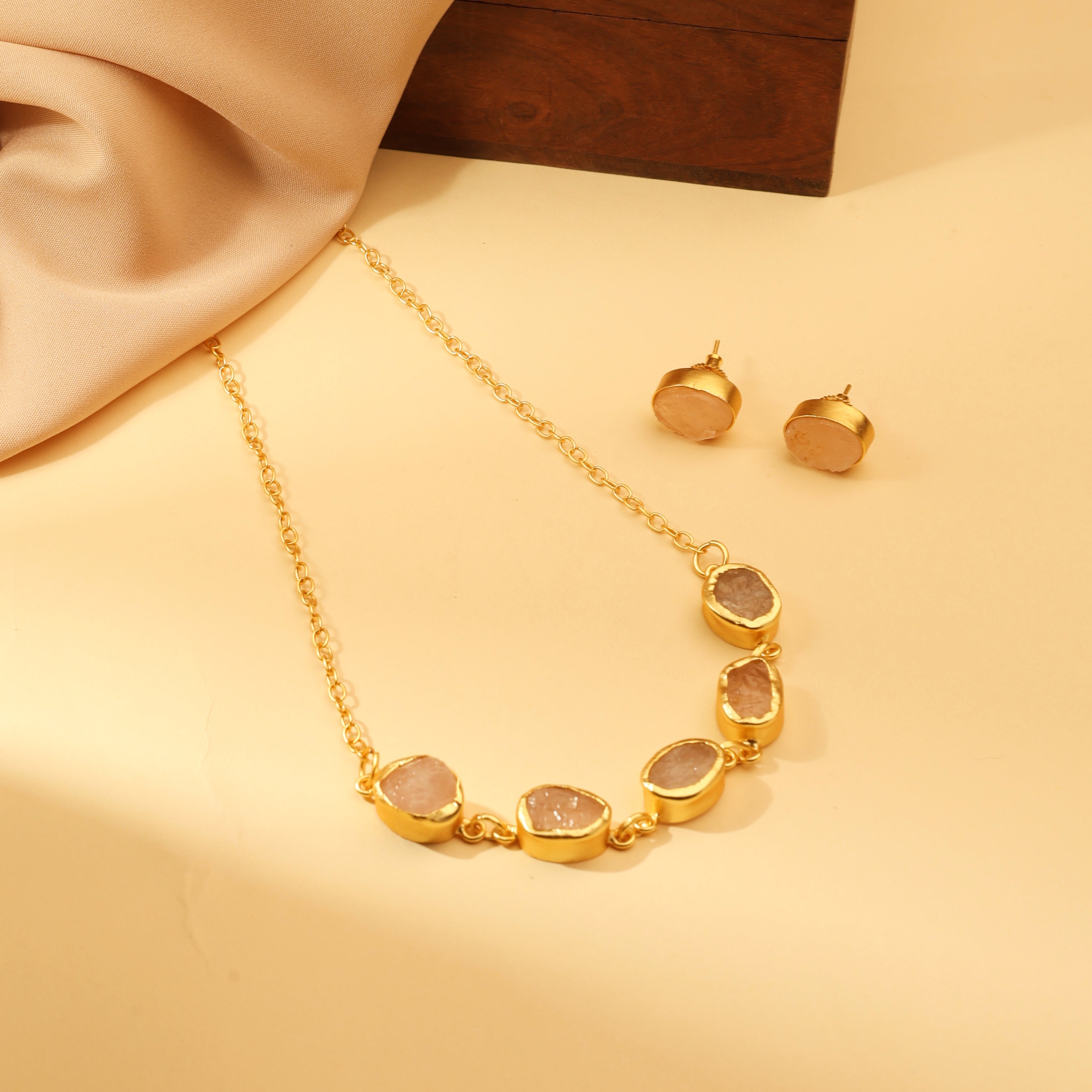 Rose Quartz Cluster Necklace Set