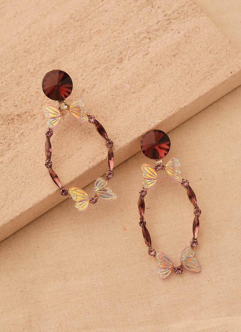 Maroon Crystal Butterfly Earrings