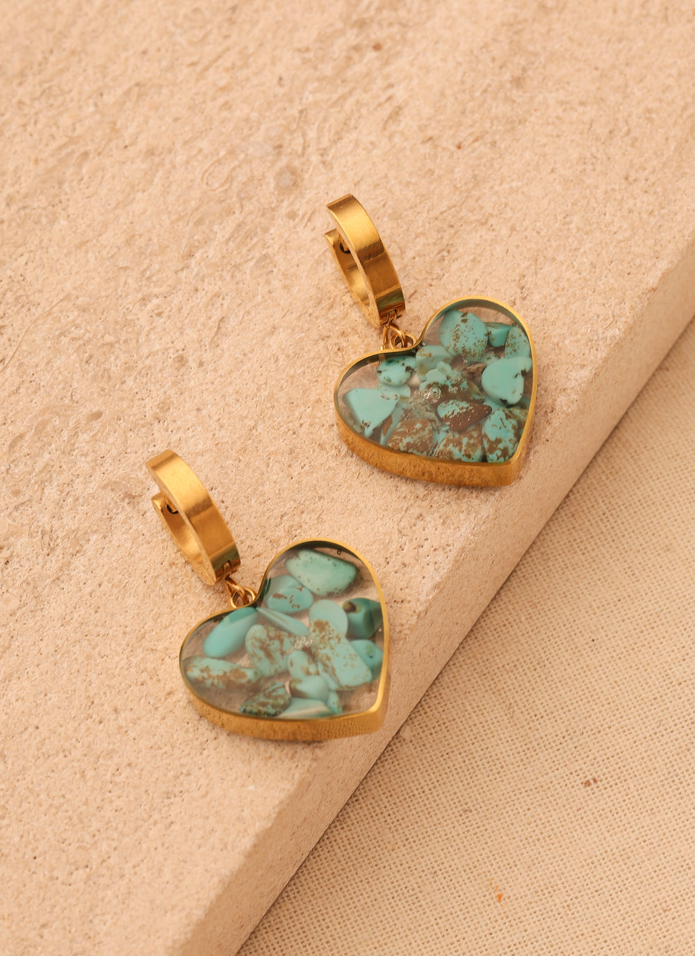 Turquoise Blue Natural Stone Love Earrings