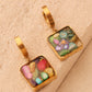 Gold Colourful Natural Stone Square Earrings