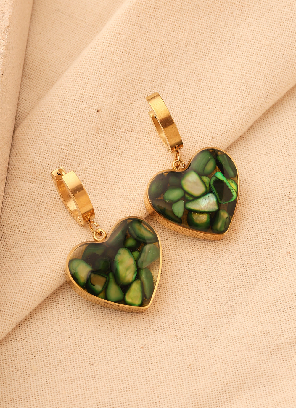 Green Natural Stone Love Earrings