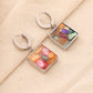 Silver Colourful Natural Stone Square Earrings