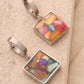 Silver Colourful Natural Stone Square Earrings