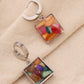 Silver Colourful Natural Stone Square Earrings