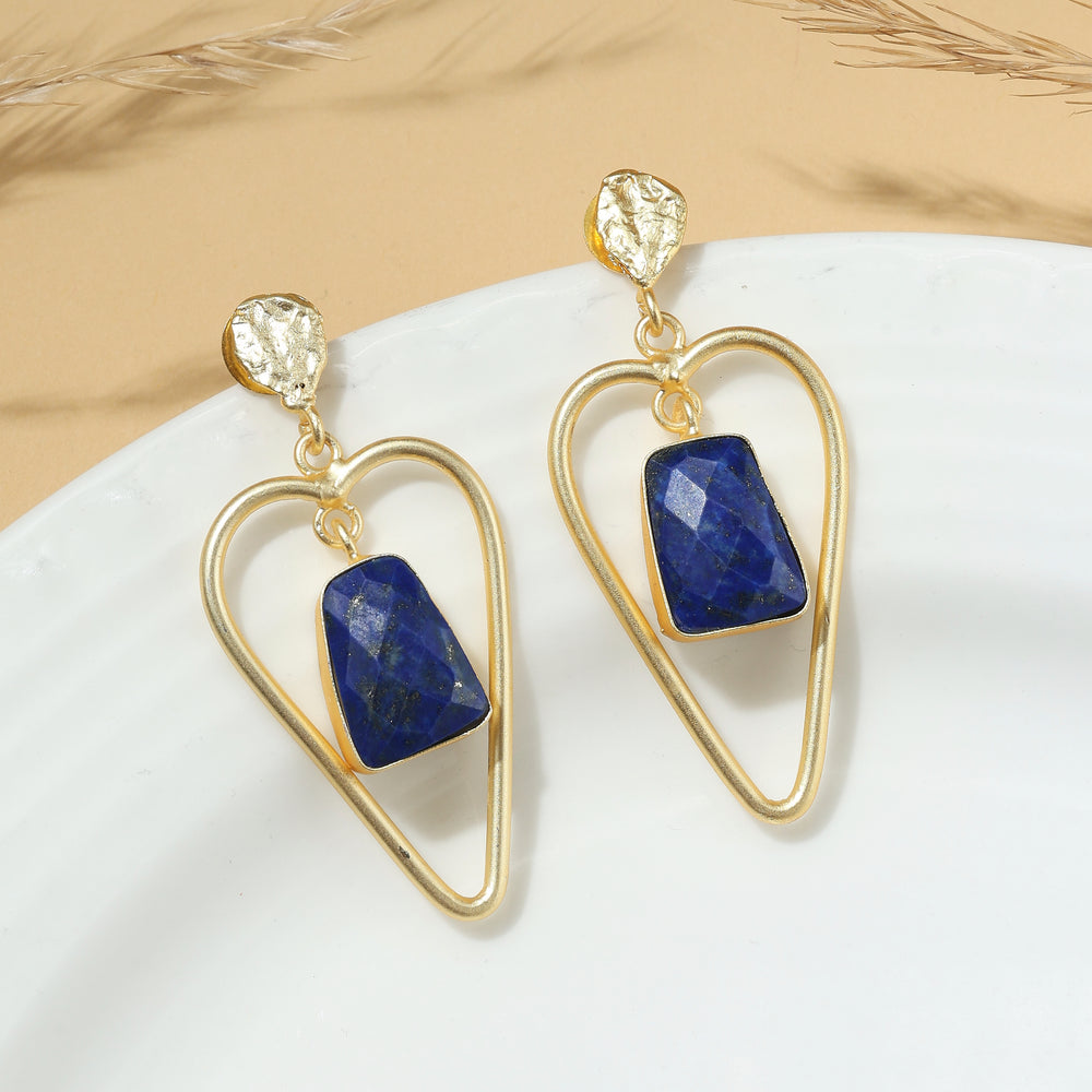 Golden Lapis Heart Earrings