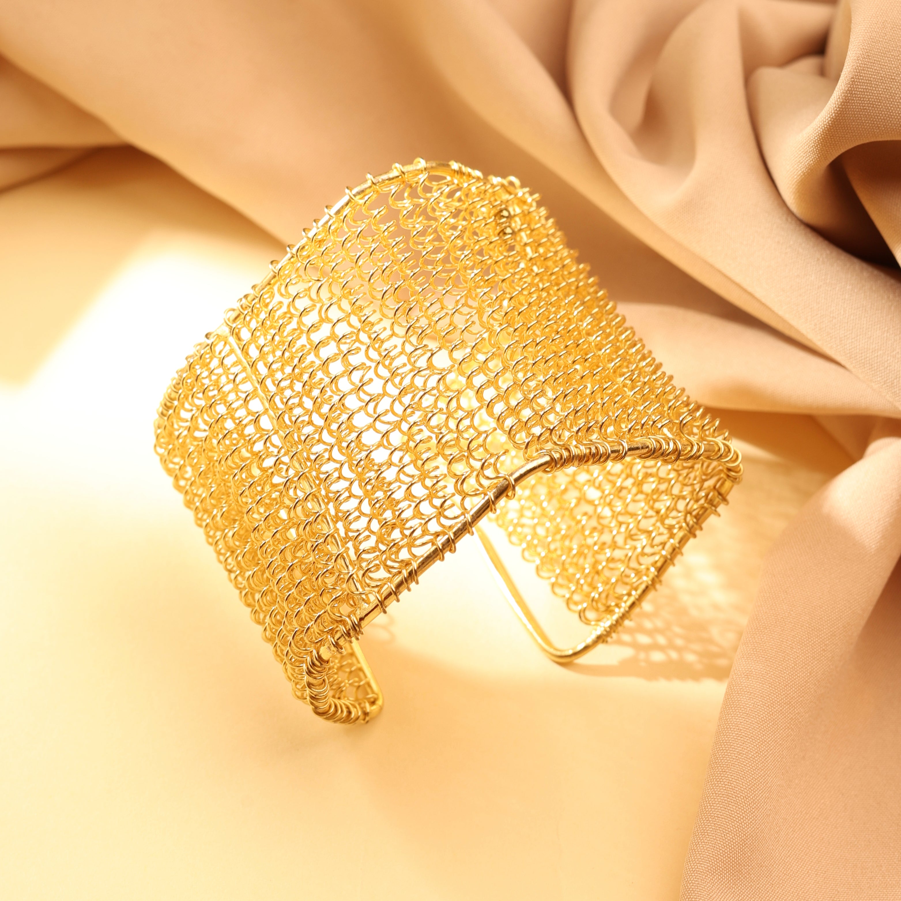 Woven Mesh Gold Cuff Bracelet