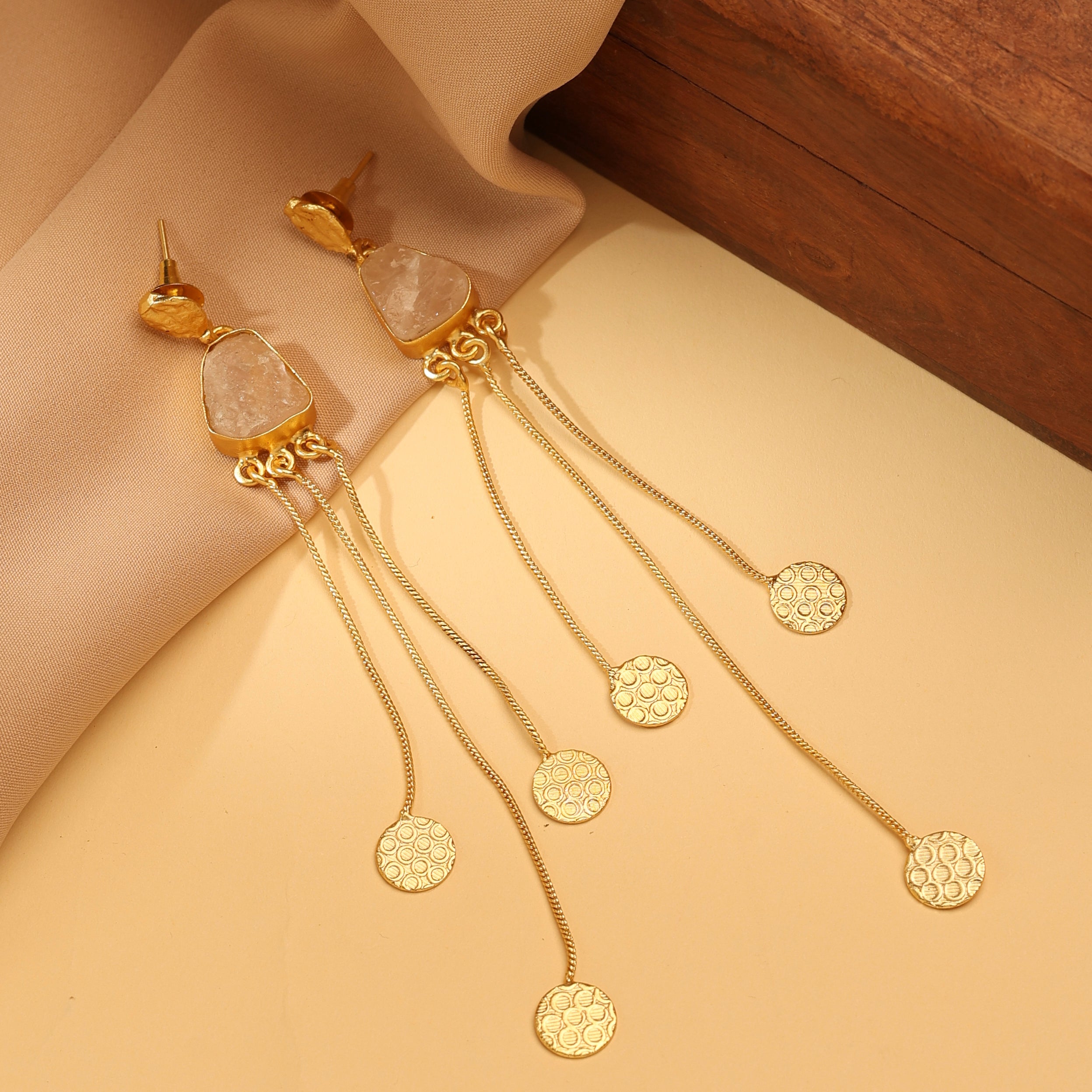 Rose Quartz Coin Tassel Earrings
