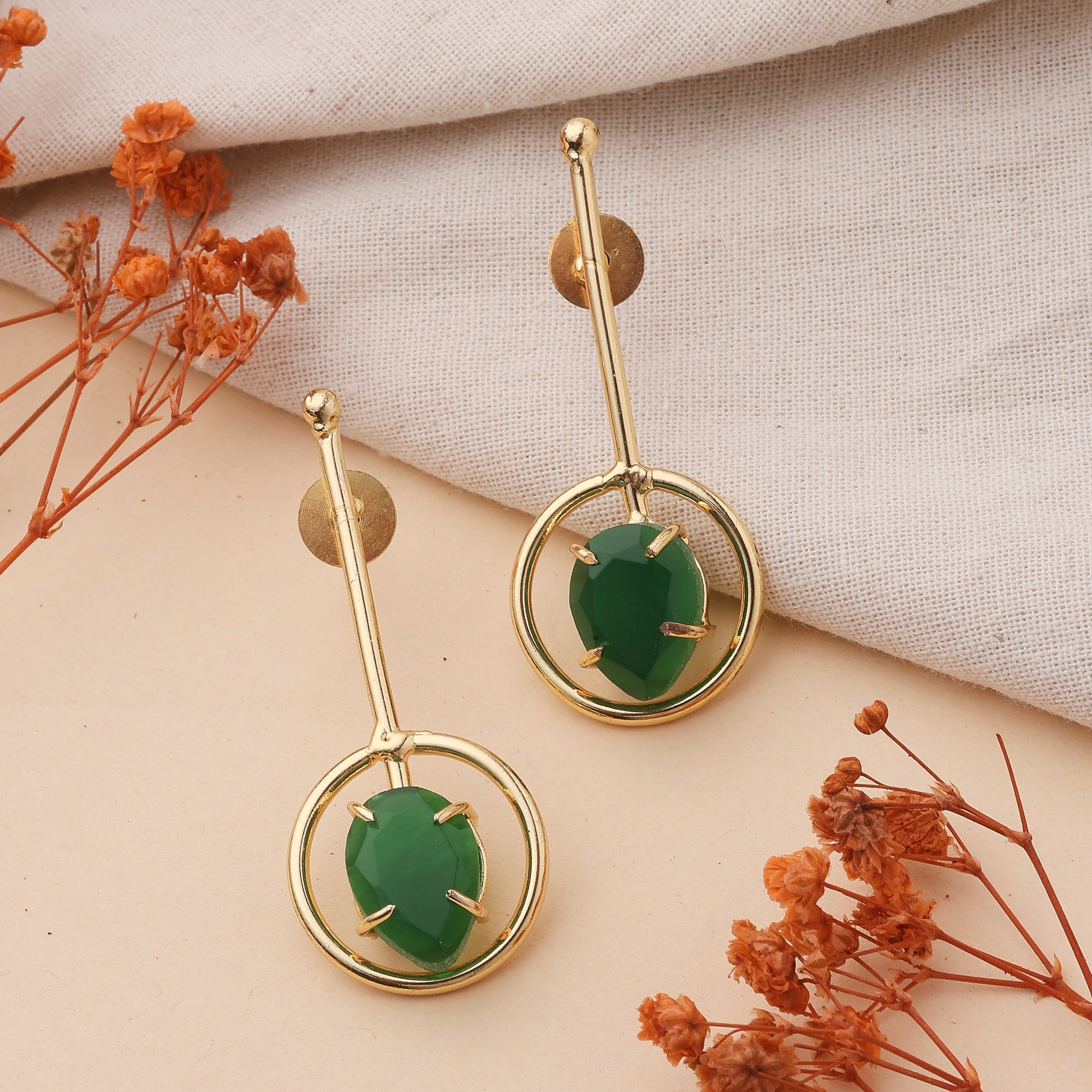 Tall Green Stone Earrings