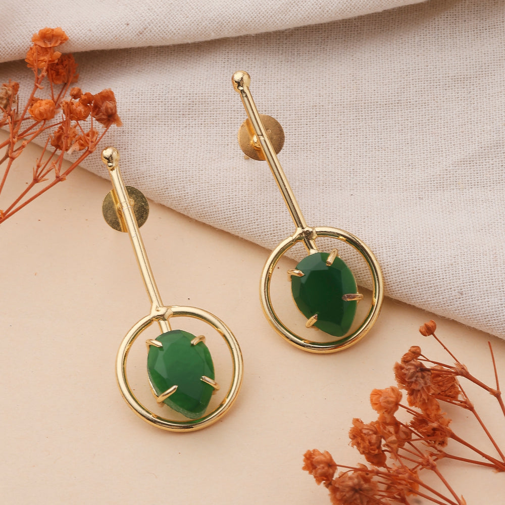 Tall Green Stone Earrings