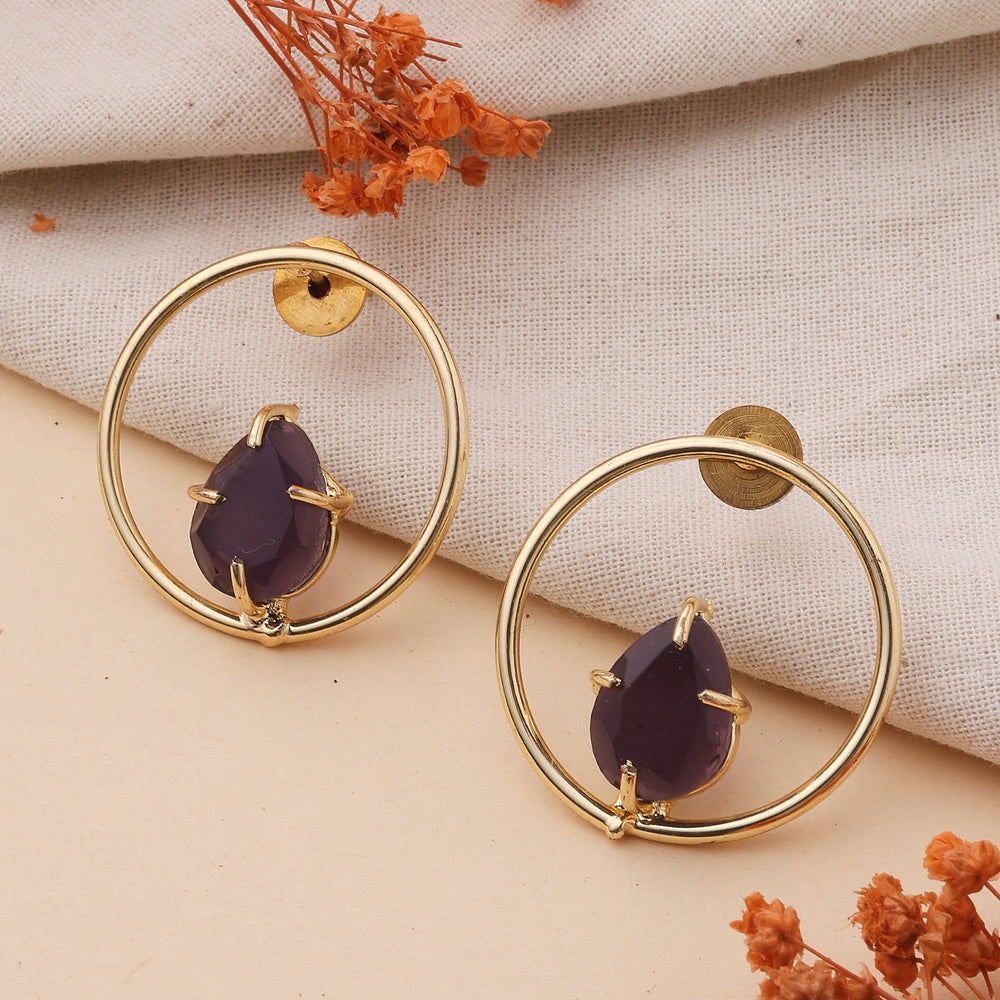 Round Amethyst Stone Earrings