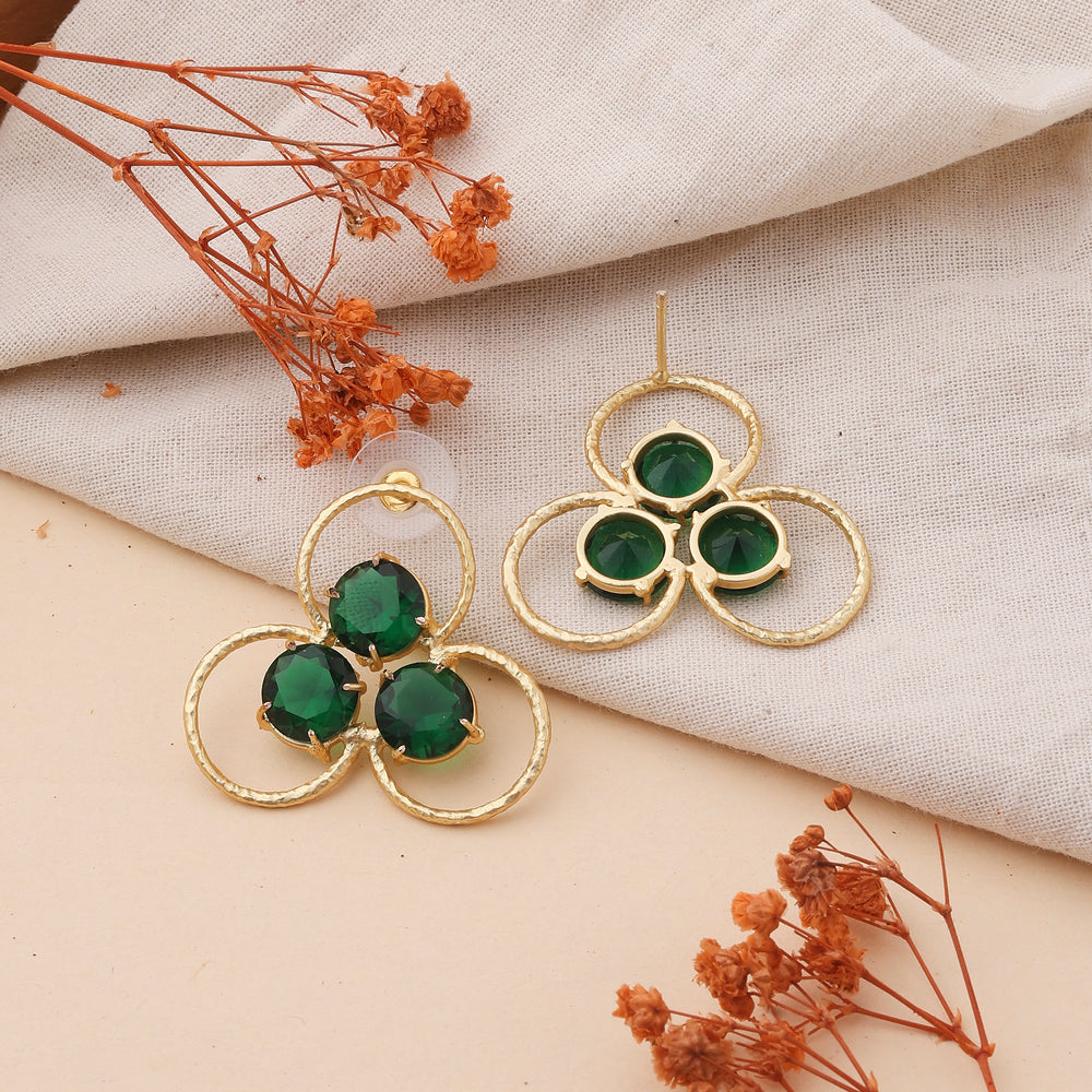 Three Circle Rings Earrings Green