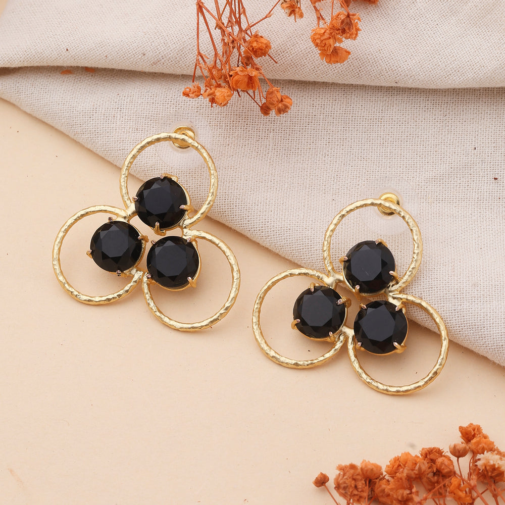 Three Circle Rings Earrings Black