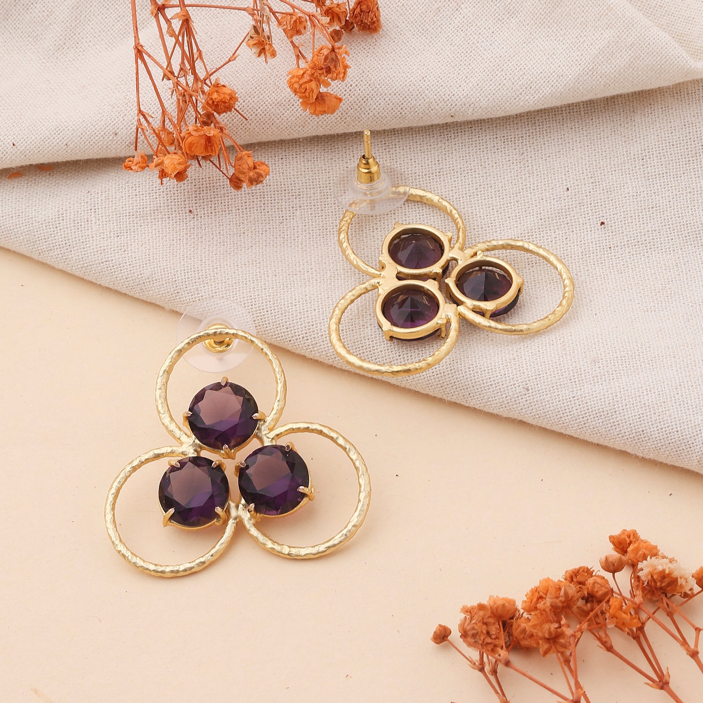 Three Circle Rings Earrings Wine