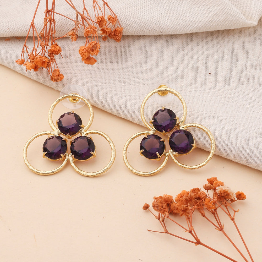 Three Circle Rings Earrings Wine