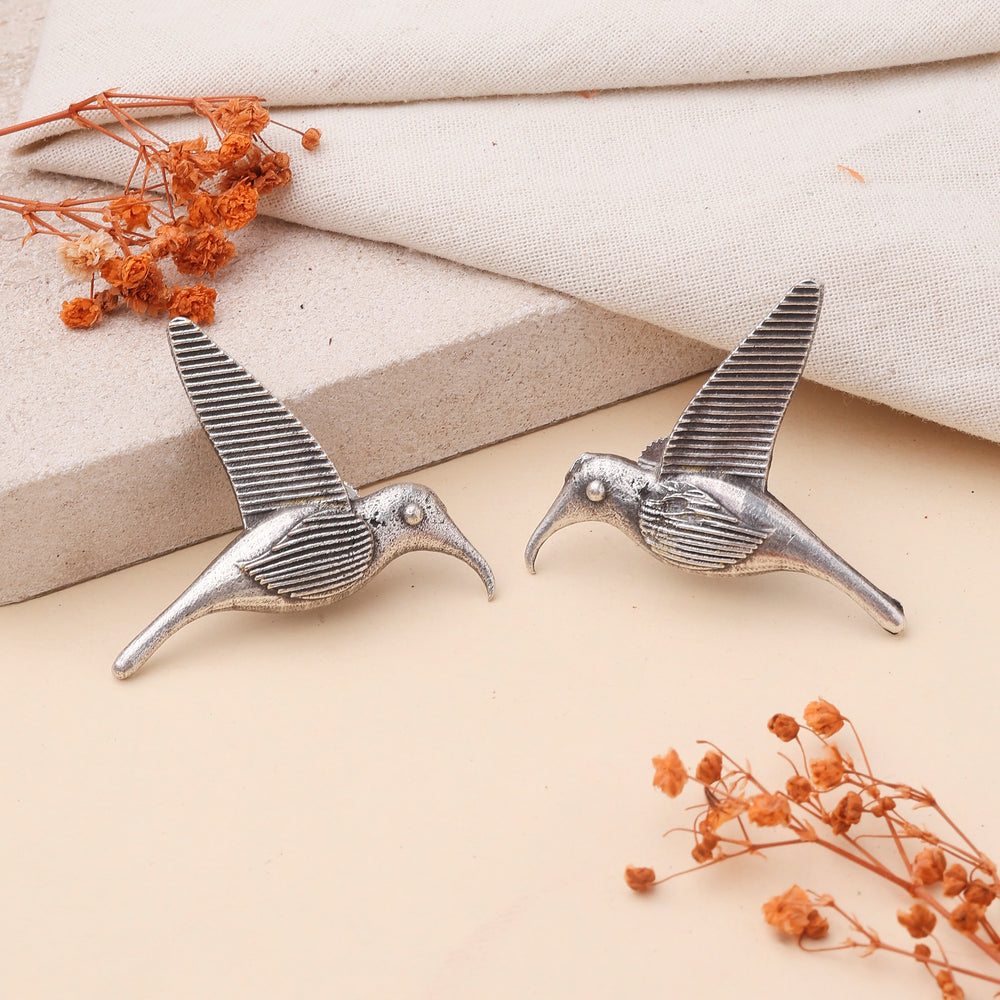 Oxidized Bird Earrings