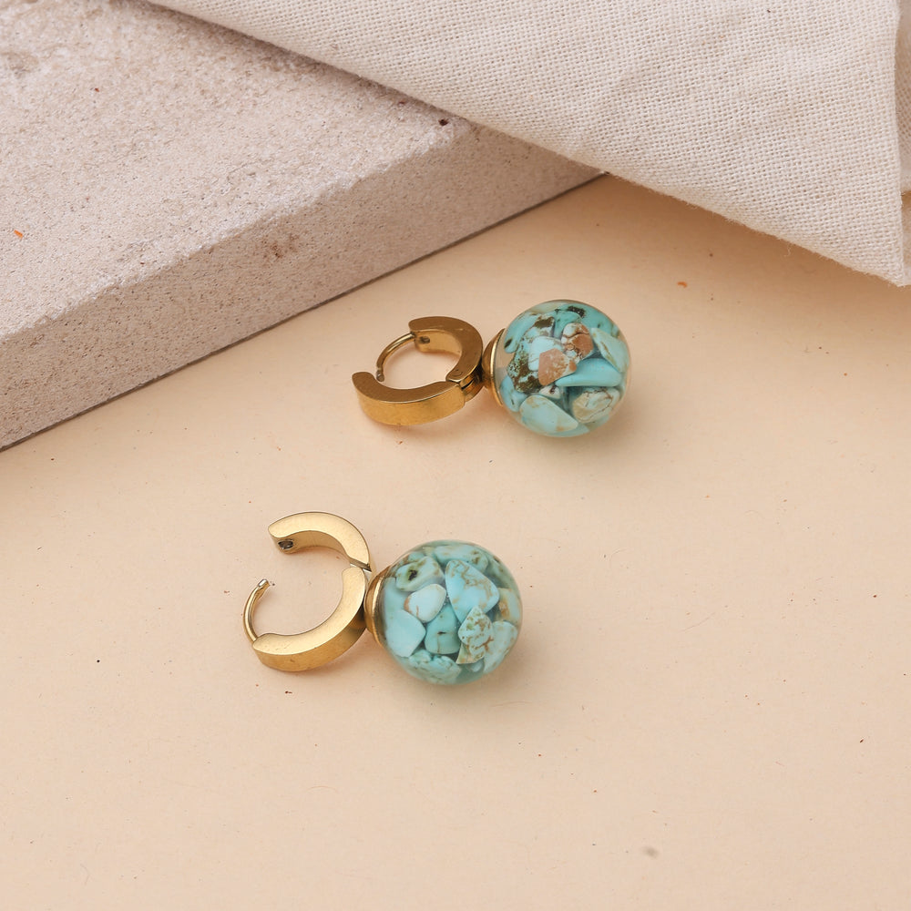 Turquoise Blue Round Stone Earrings