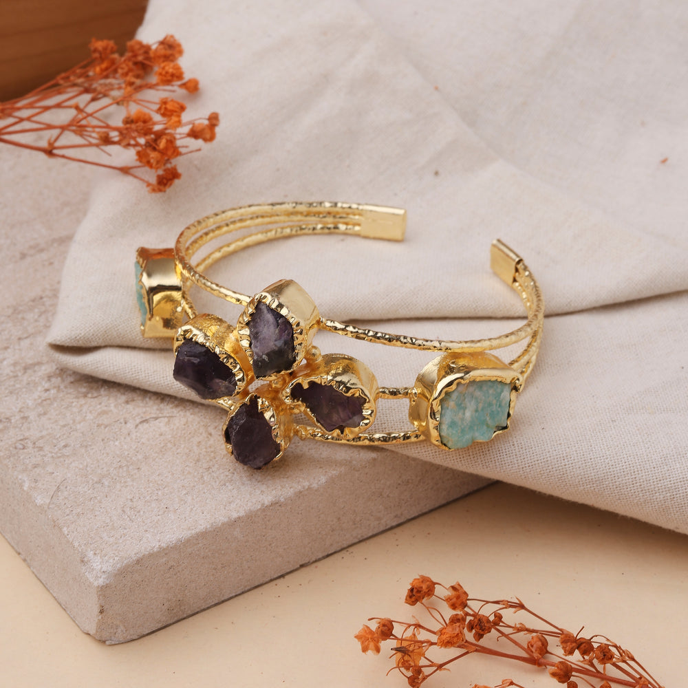 Amethyst Amazonite Gold Kada