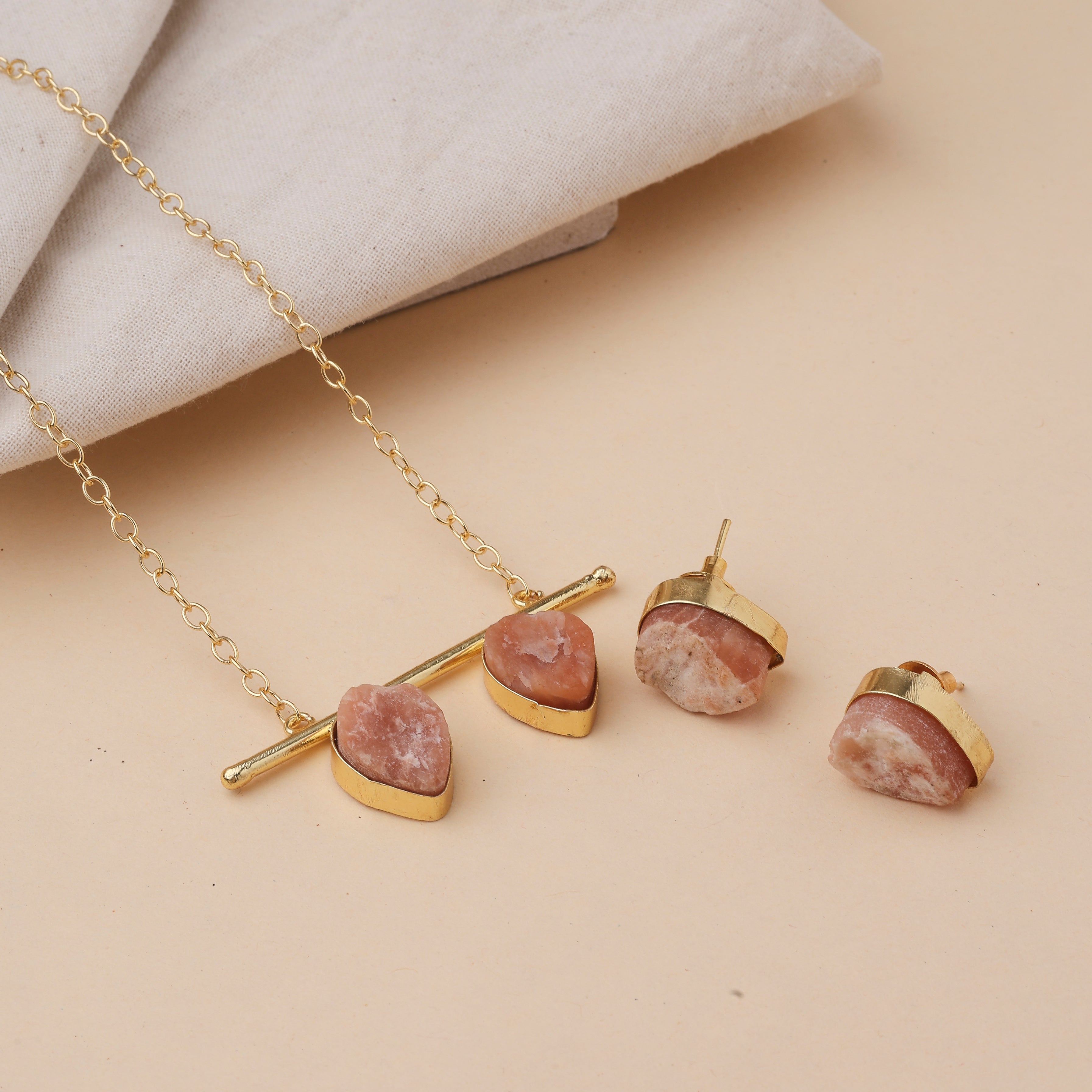 Flute Peach Amazonite Stone Necklace Set