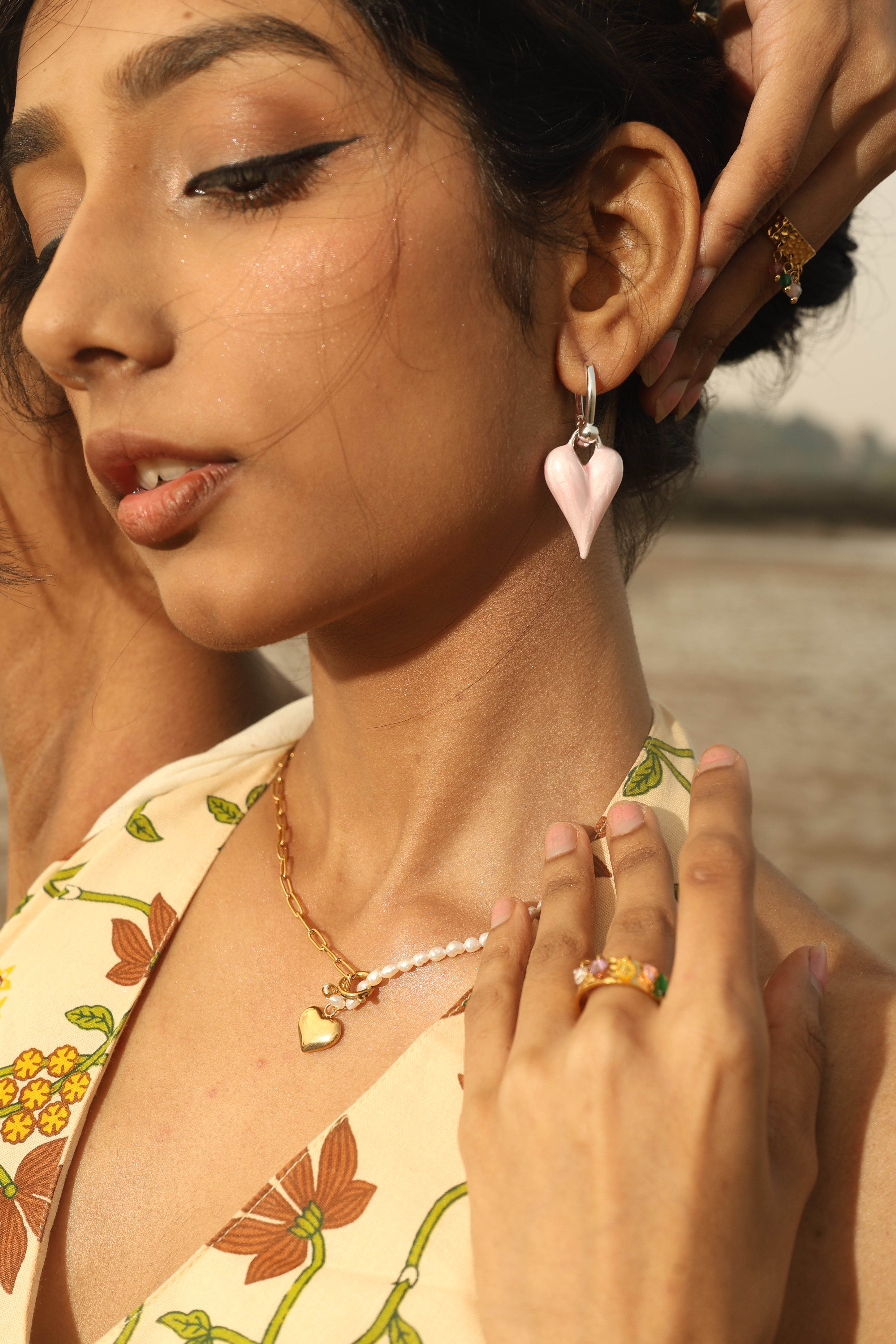 Blush Heart Drop Earrings