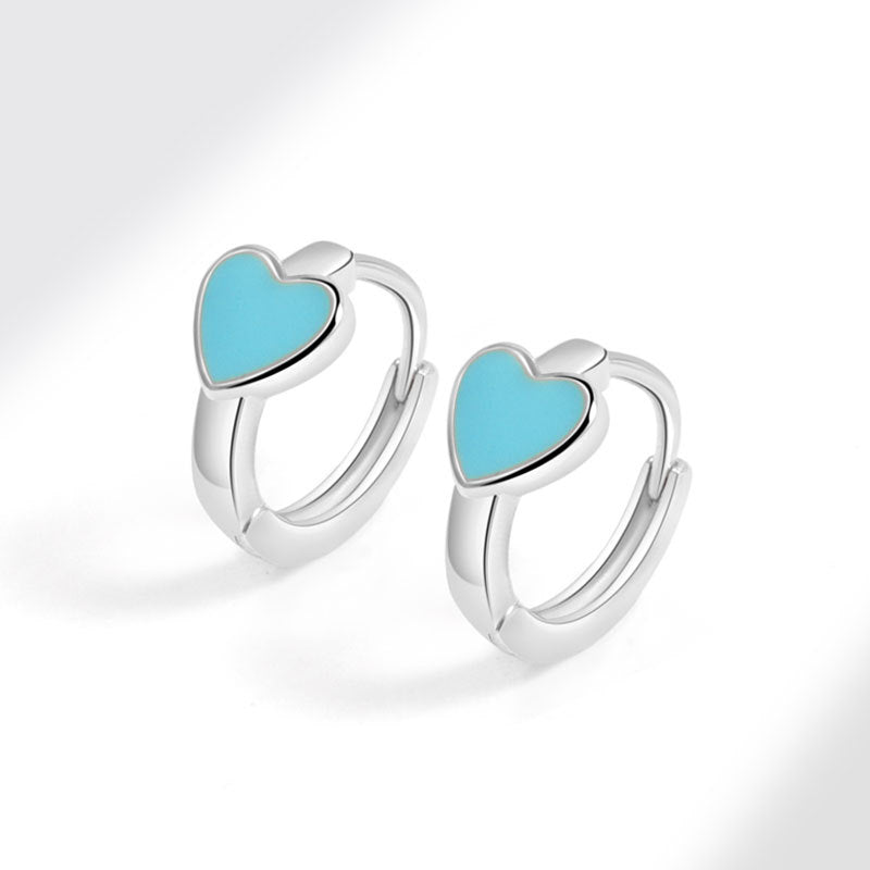 Aqua Heart Huggie Earrings