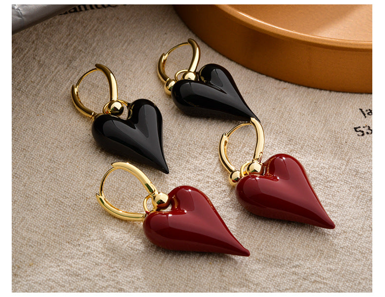 Black Flame Heart Earrings