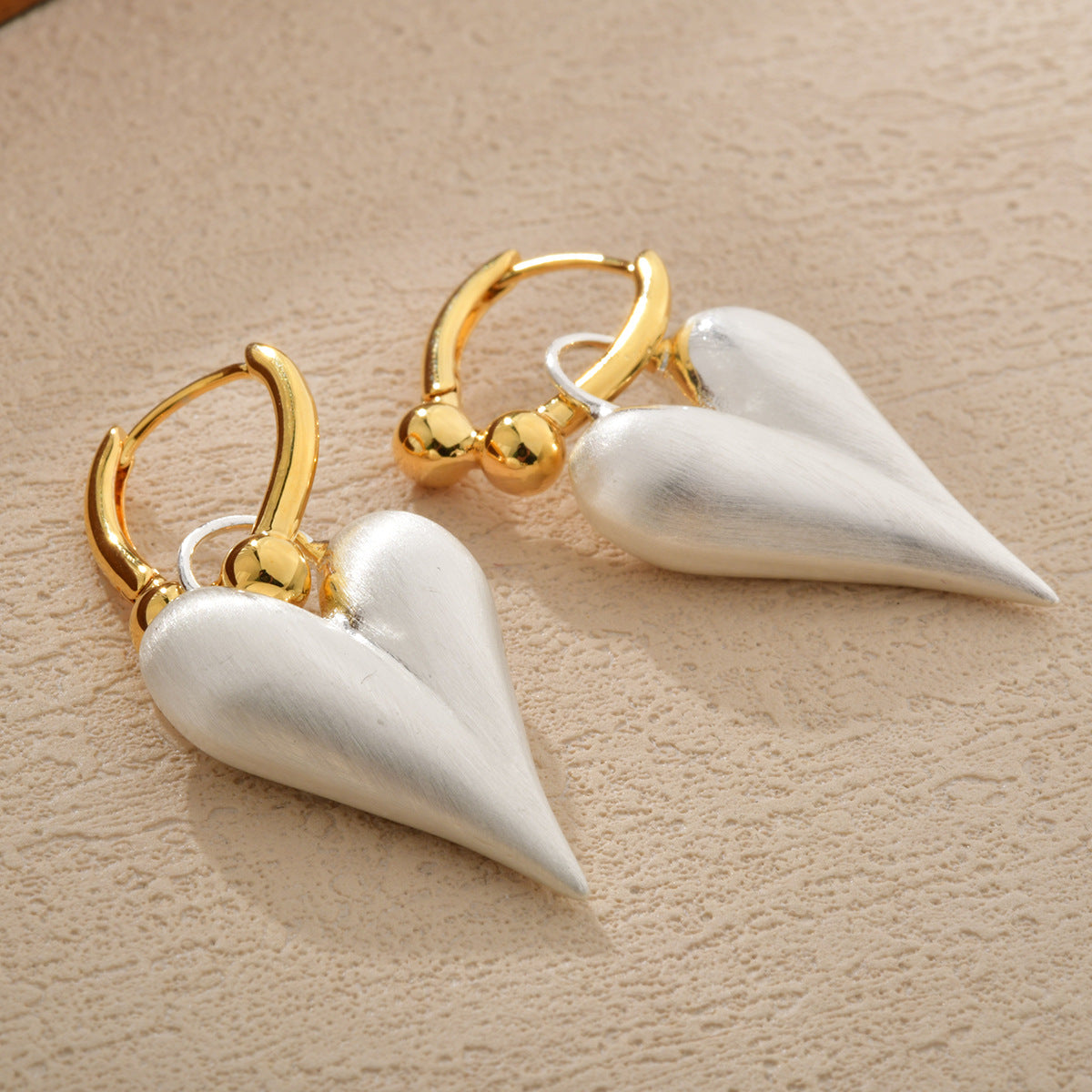 Golden Ring Silver Heart Earrings