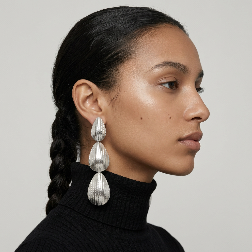 Silver Petal Tiered Earrings