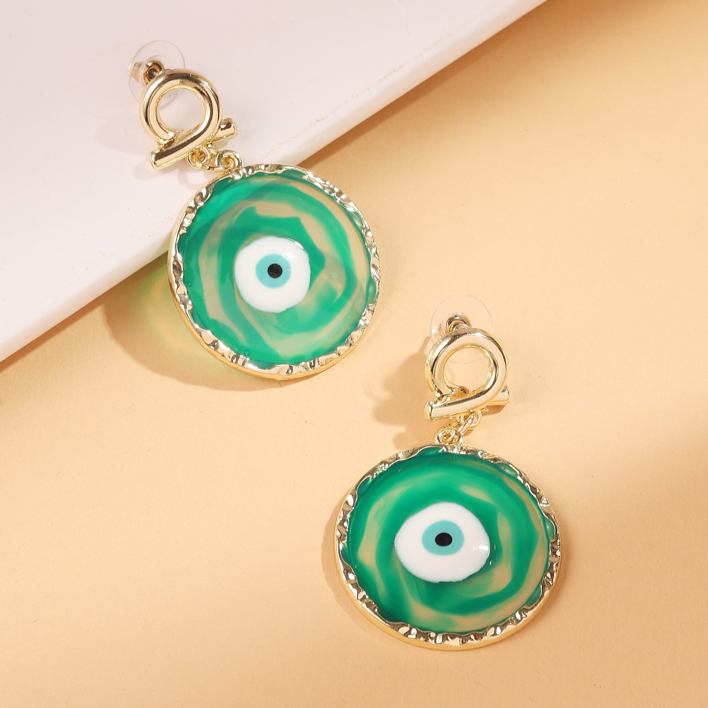 Emerald Aura Evil Eye Earrings