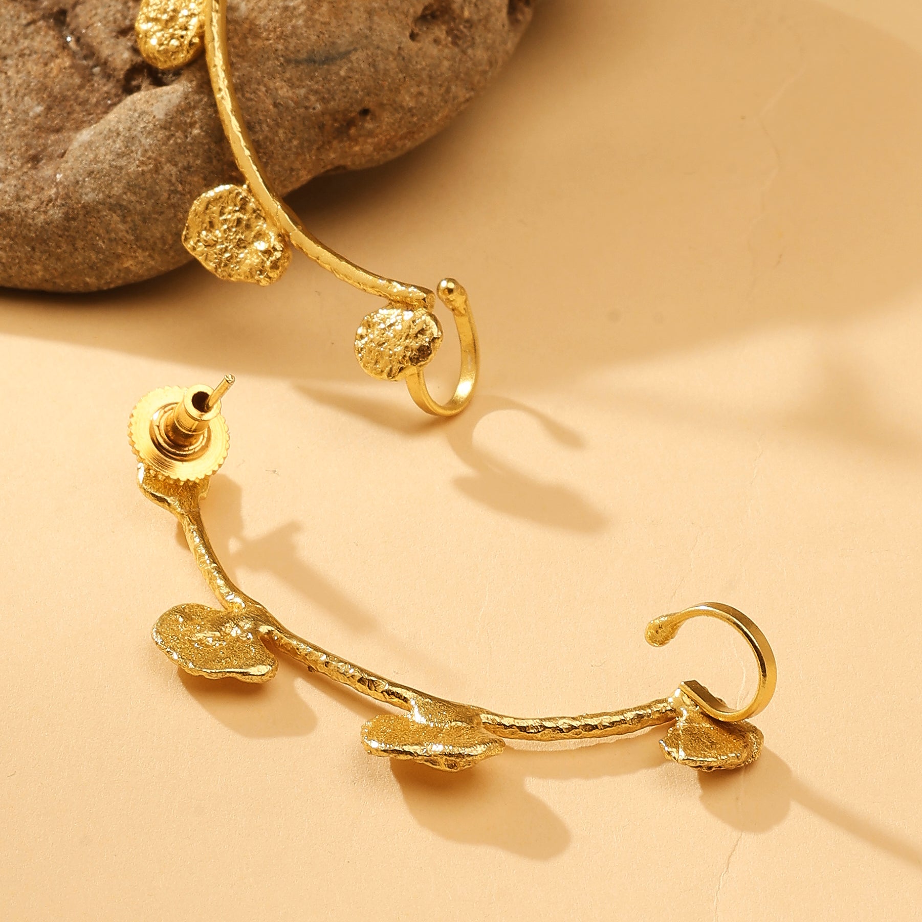 Molten Gold Vine Hoop Earring