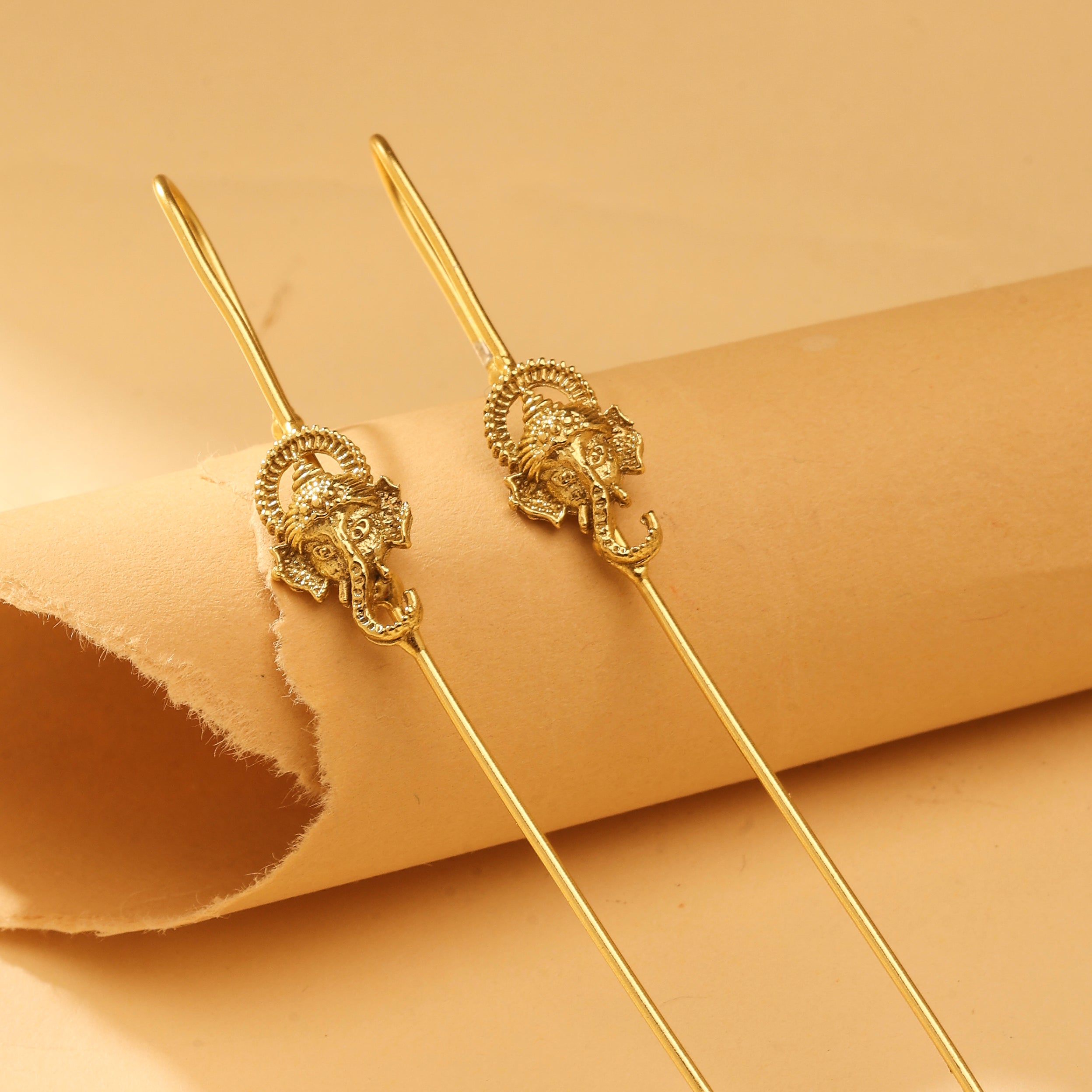 Antique Gold Elephant Threader Earrings