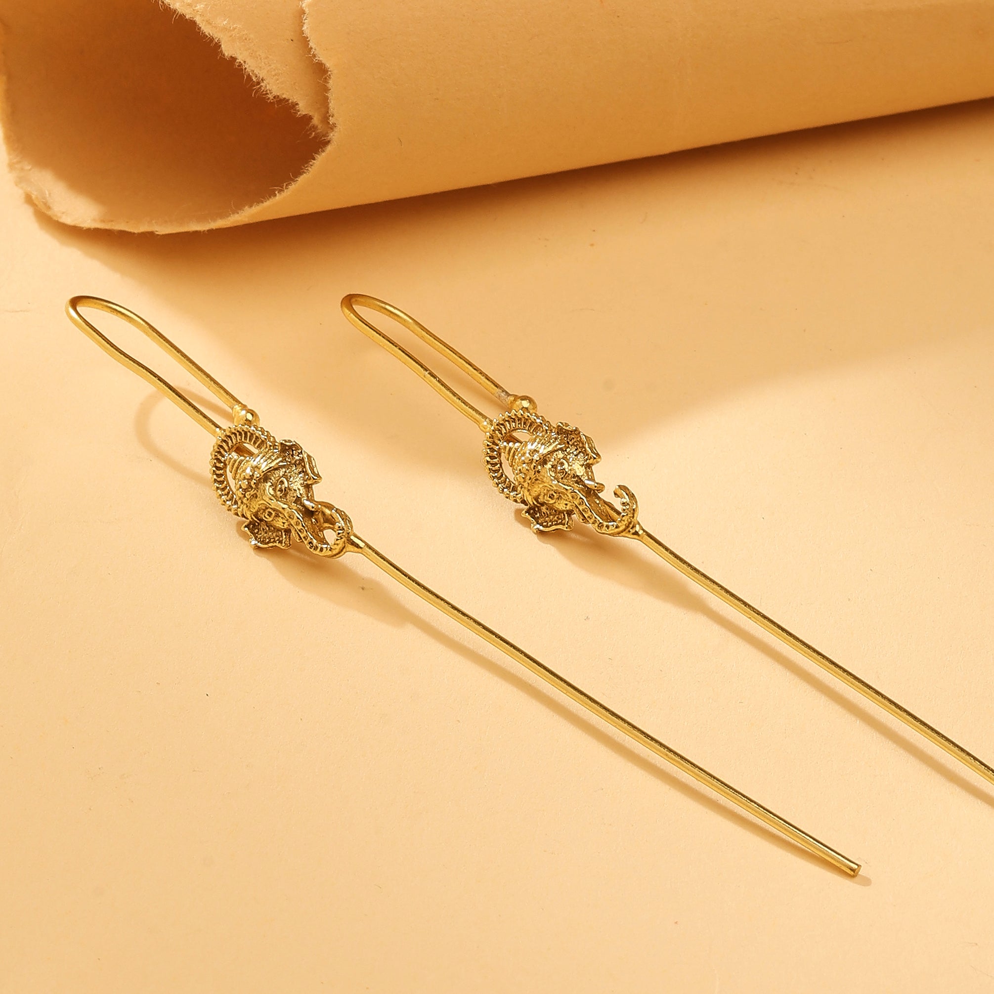 Antique Gold Elephant Threader Earrings