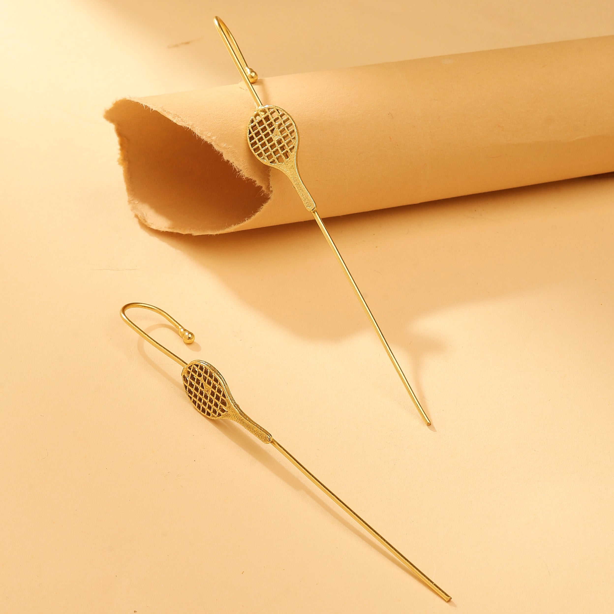 Golden Tennis Racket Ear Cuff Earrings