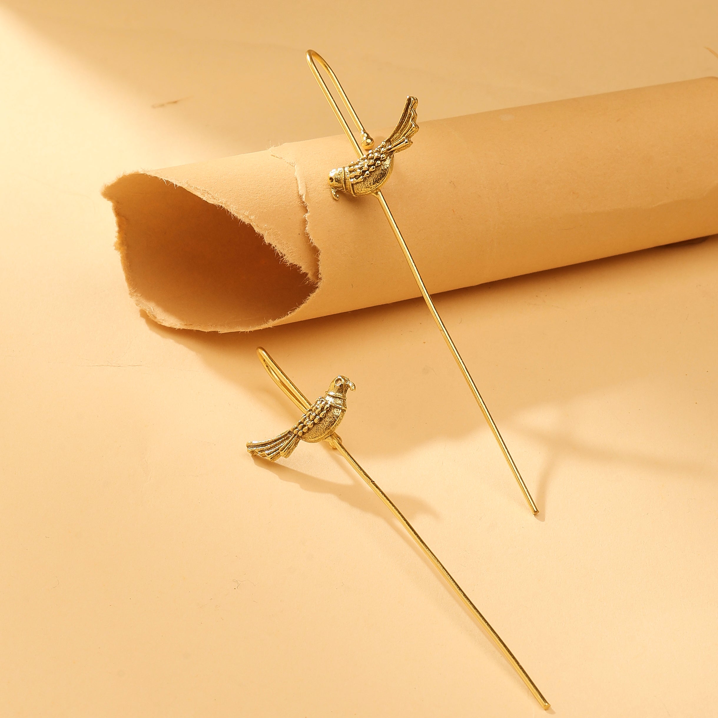 Antique Gold Parrot Ear Cuff Earrings