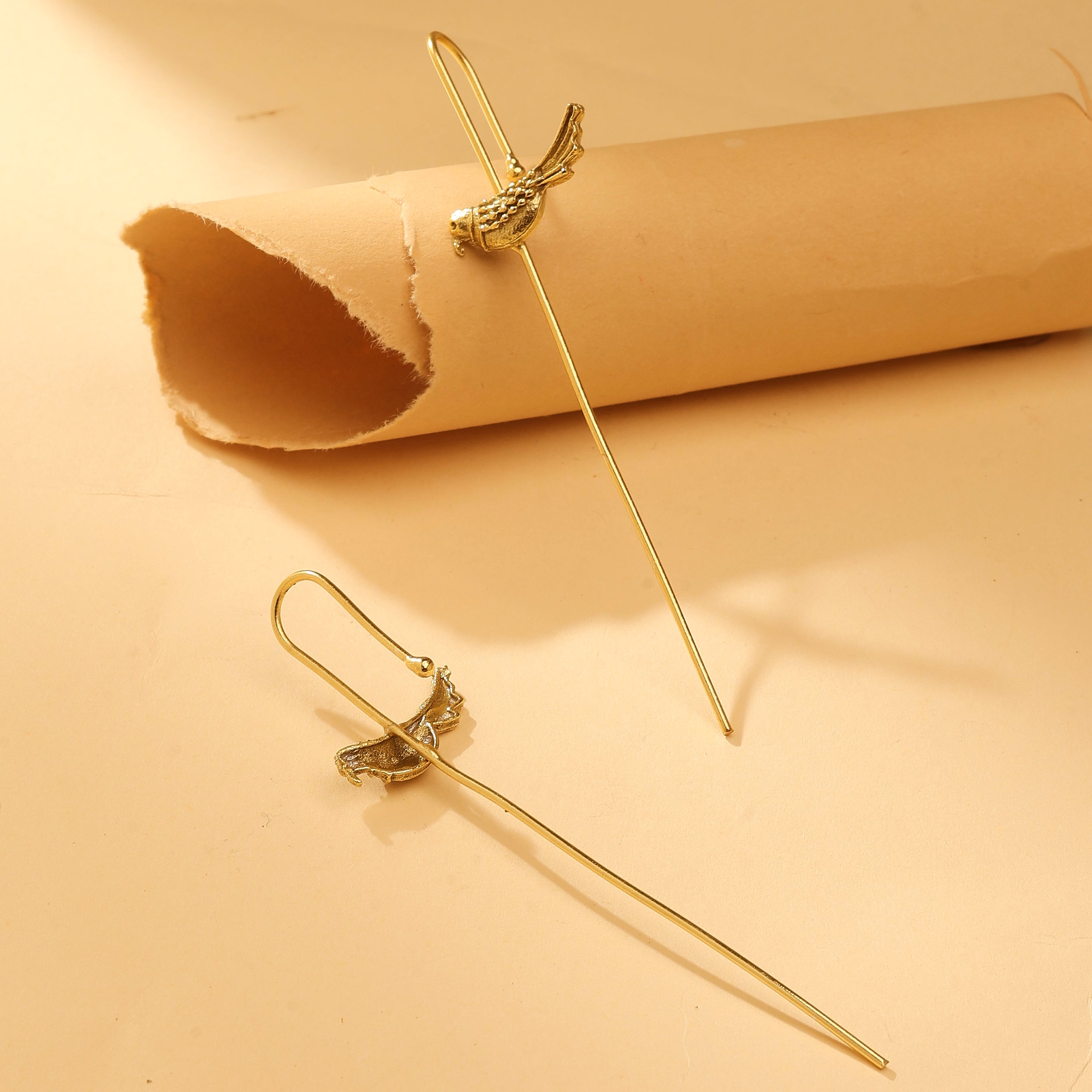 Antique Gold Parrot Ear Cuff Earrings
