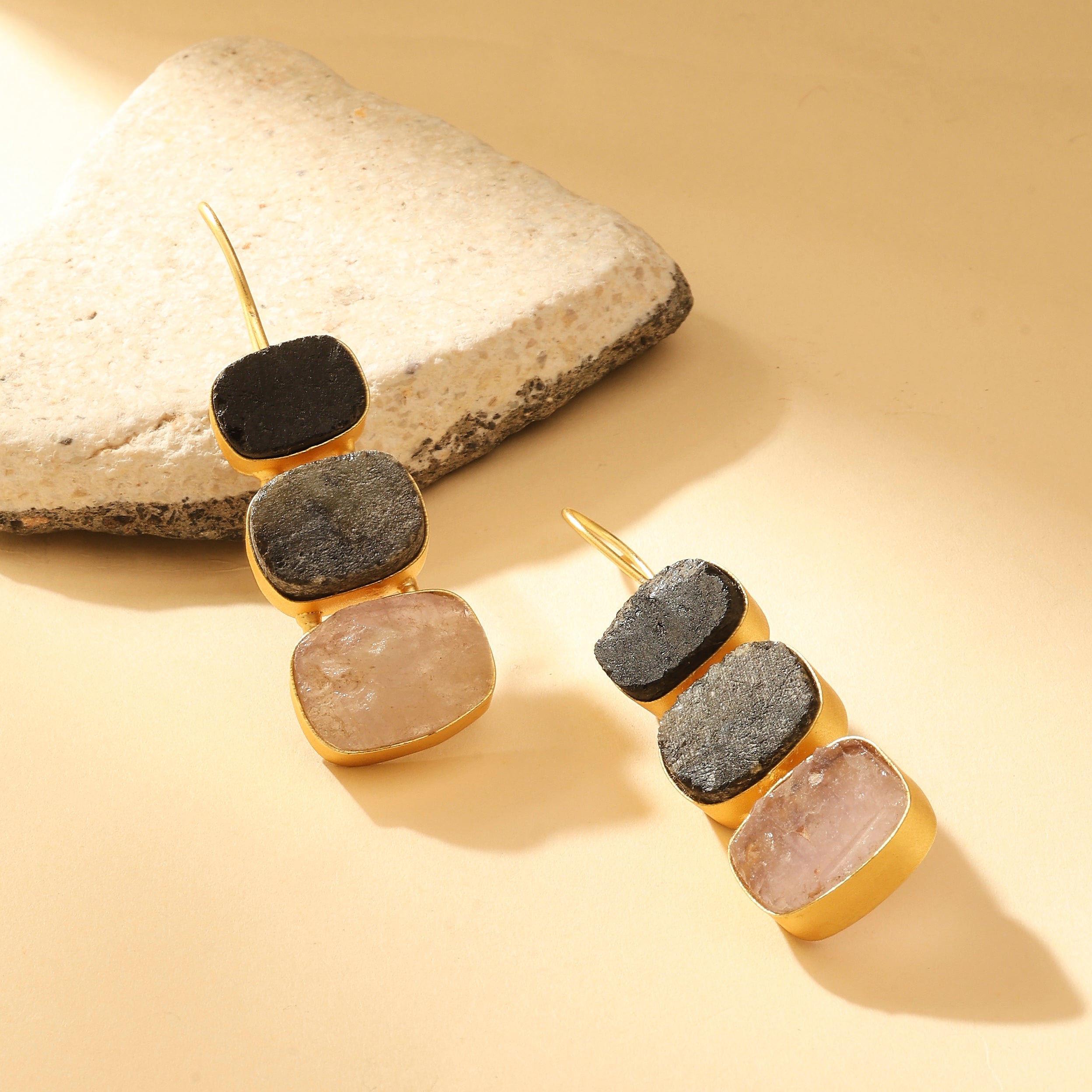 Raw Stone Trio Drop Earrings