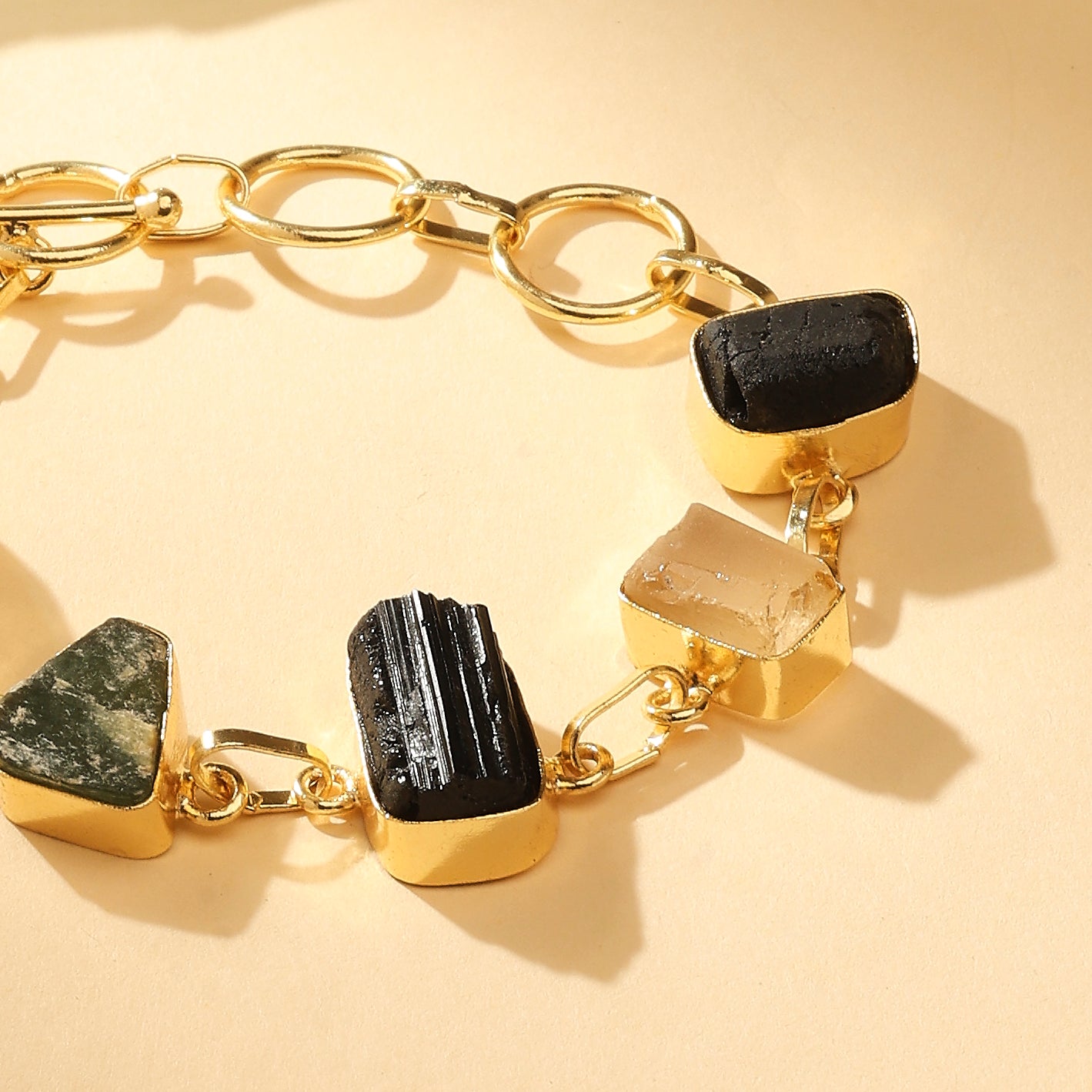 Raw Gemstone Link Bracelet – Midnight Edition