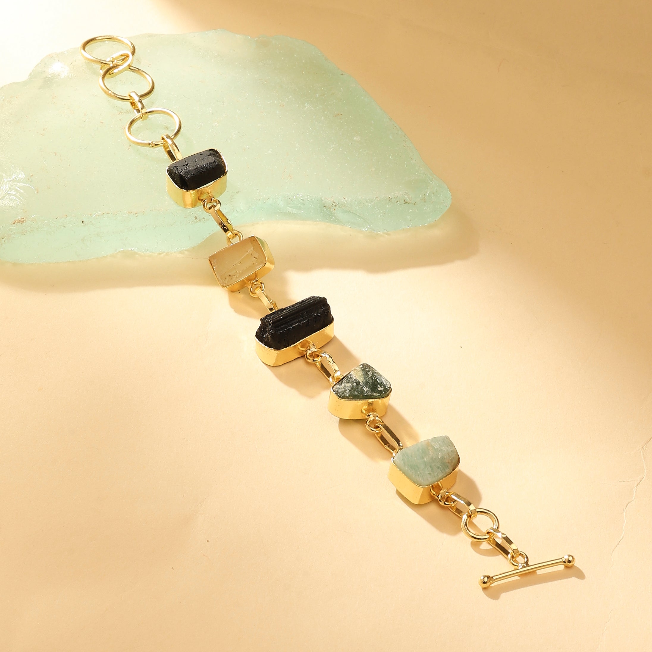 Raw Gemstone Link Bracelet – Midnight Edition