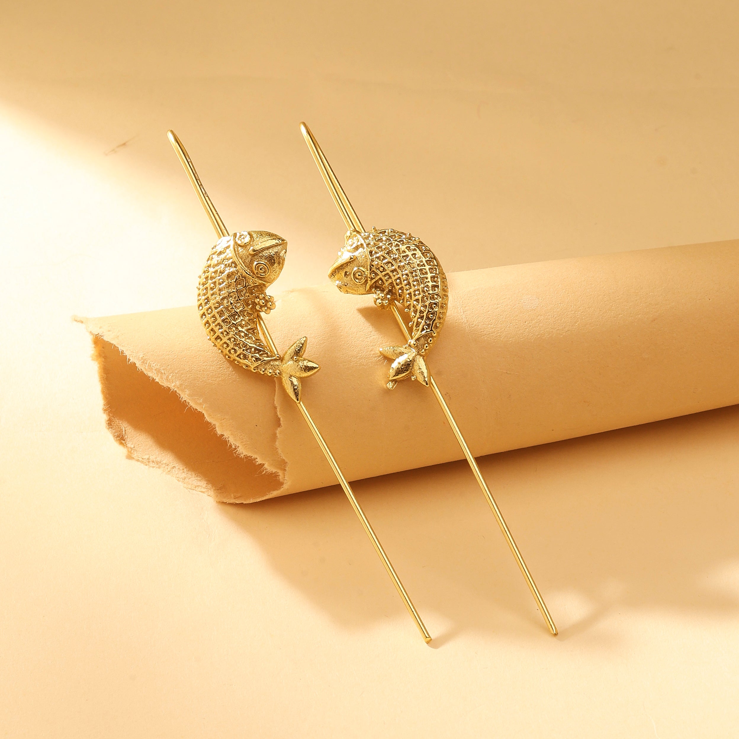 Golden Koi Fish Ear Cuff Earrings
