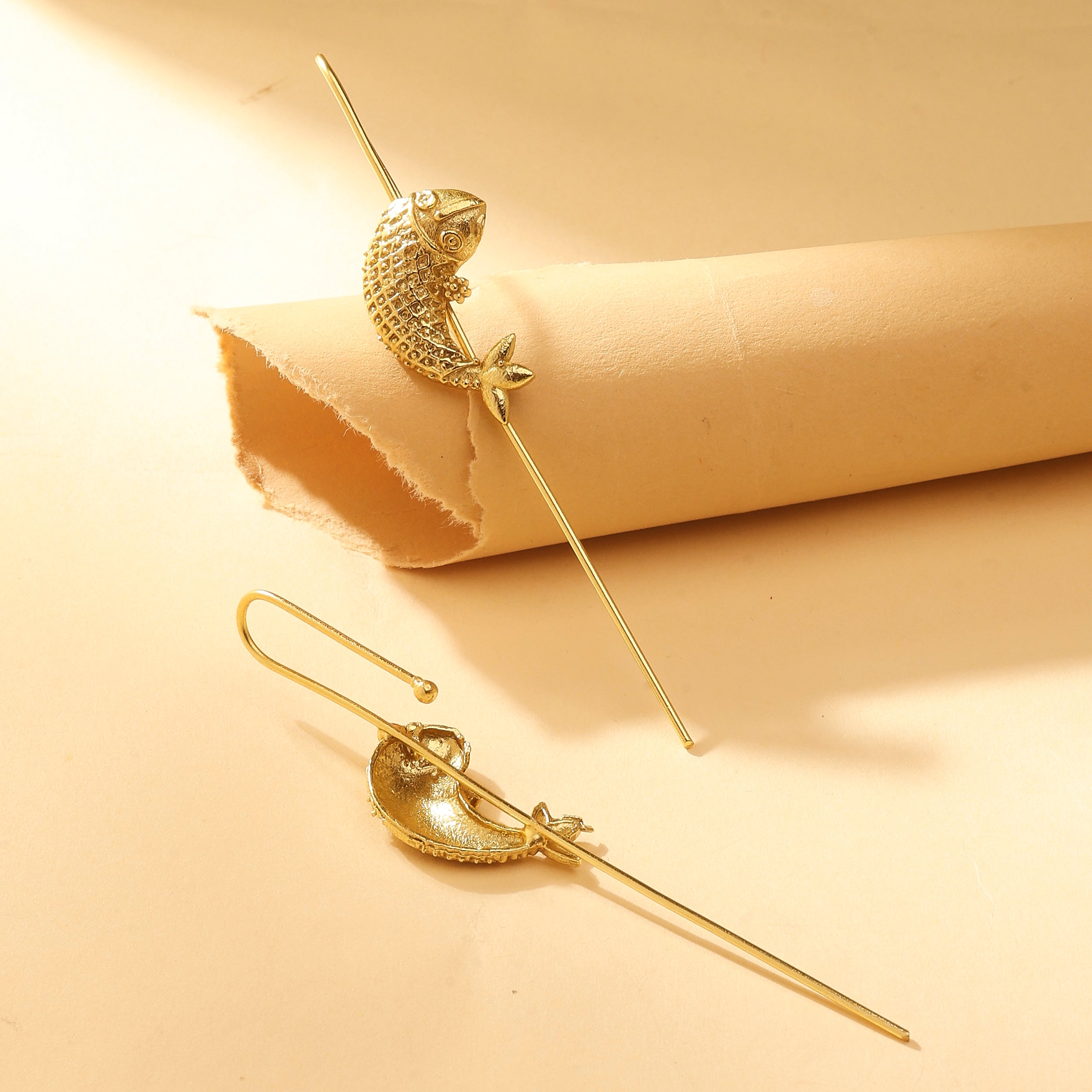 Golden Koi Fish Ear Cuff Earrings
