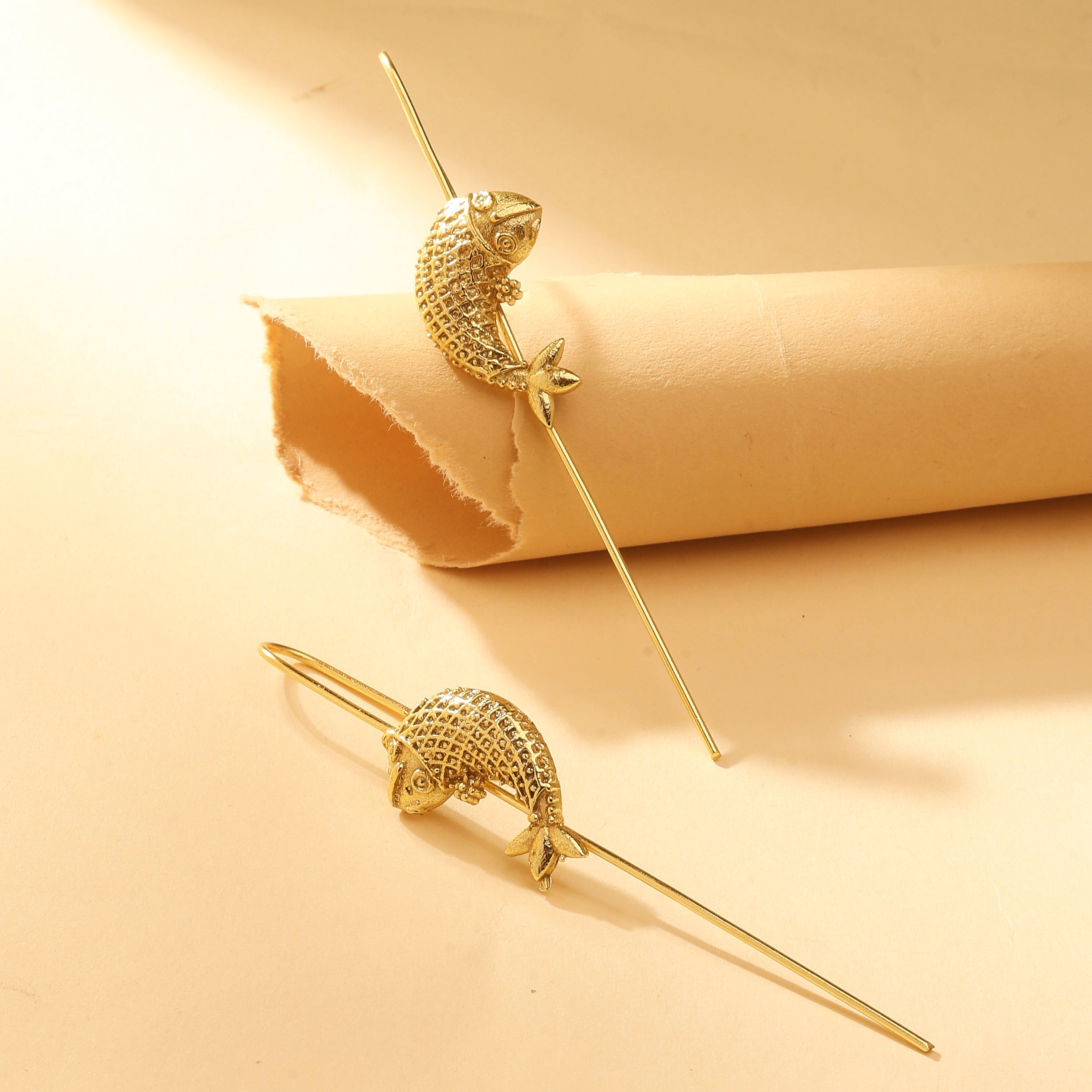 Golden Koi Fish Ear Cuff Earrings