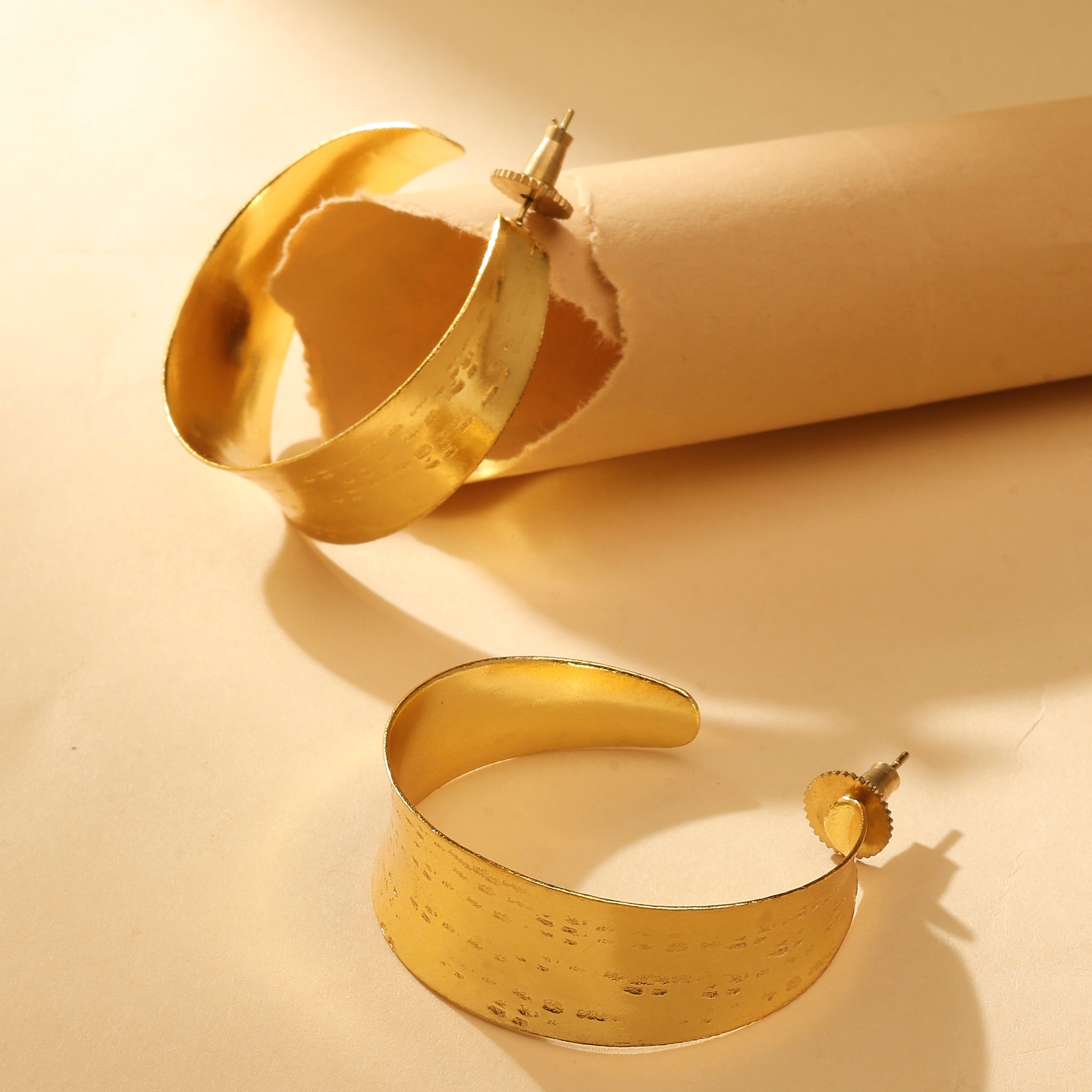 Wide Textured Gold Hoop Earrings