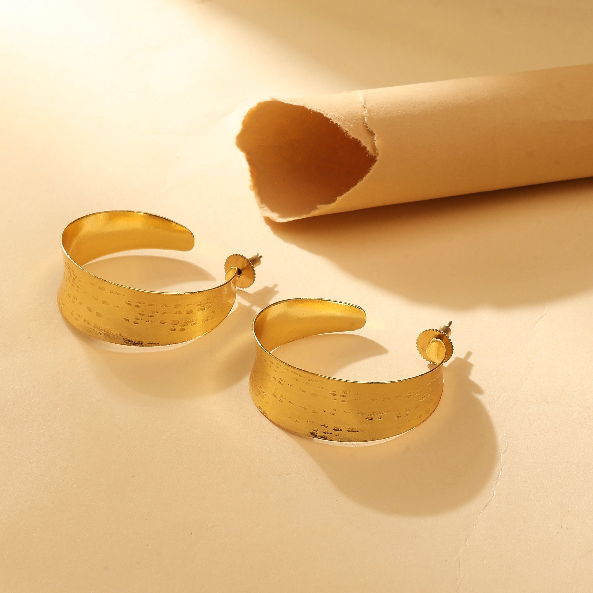 Wide Textured Gold Hoop Earrings