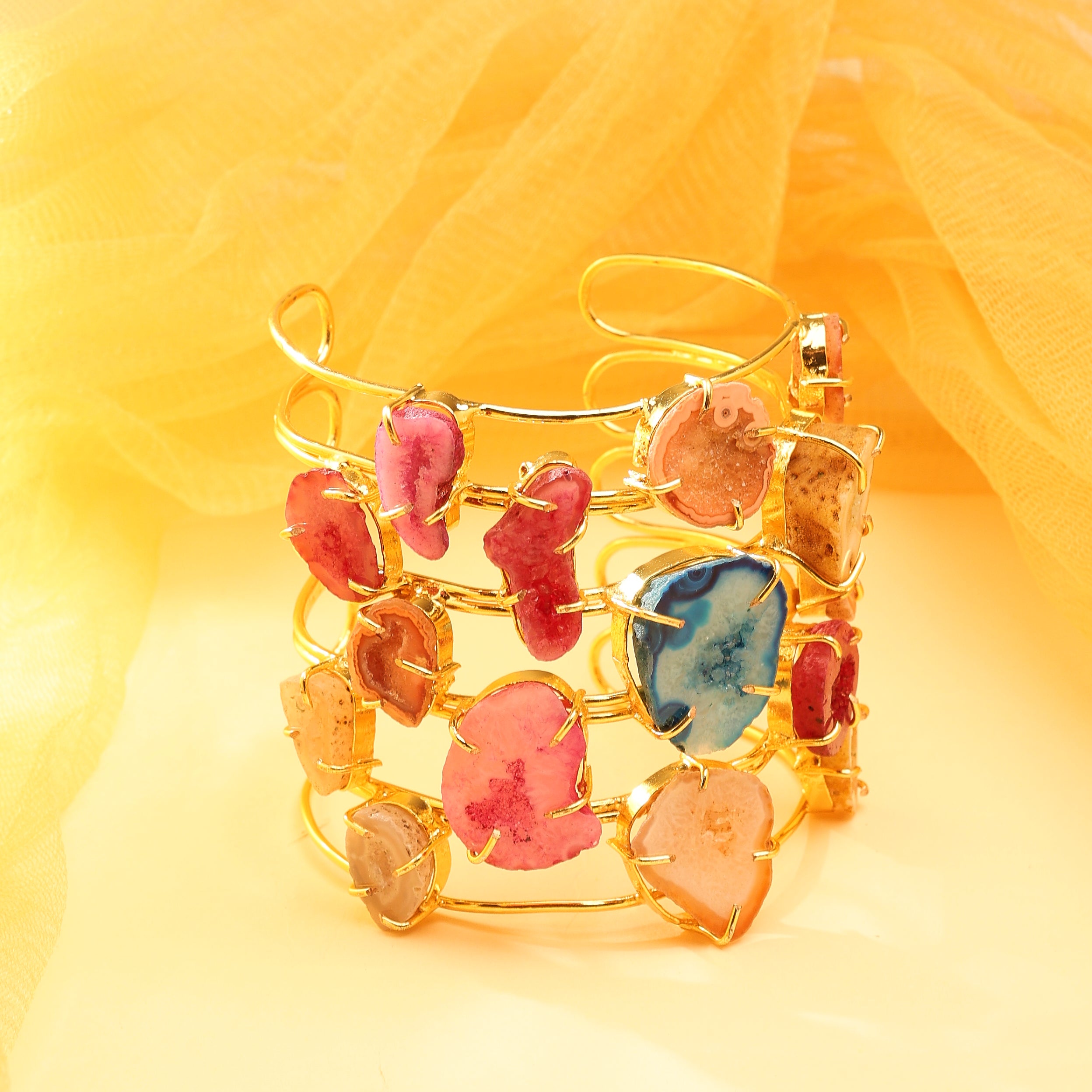 Multi-Row Raw Gemstone Cuff Bracelet
