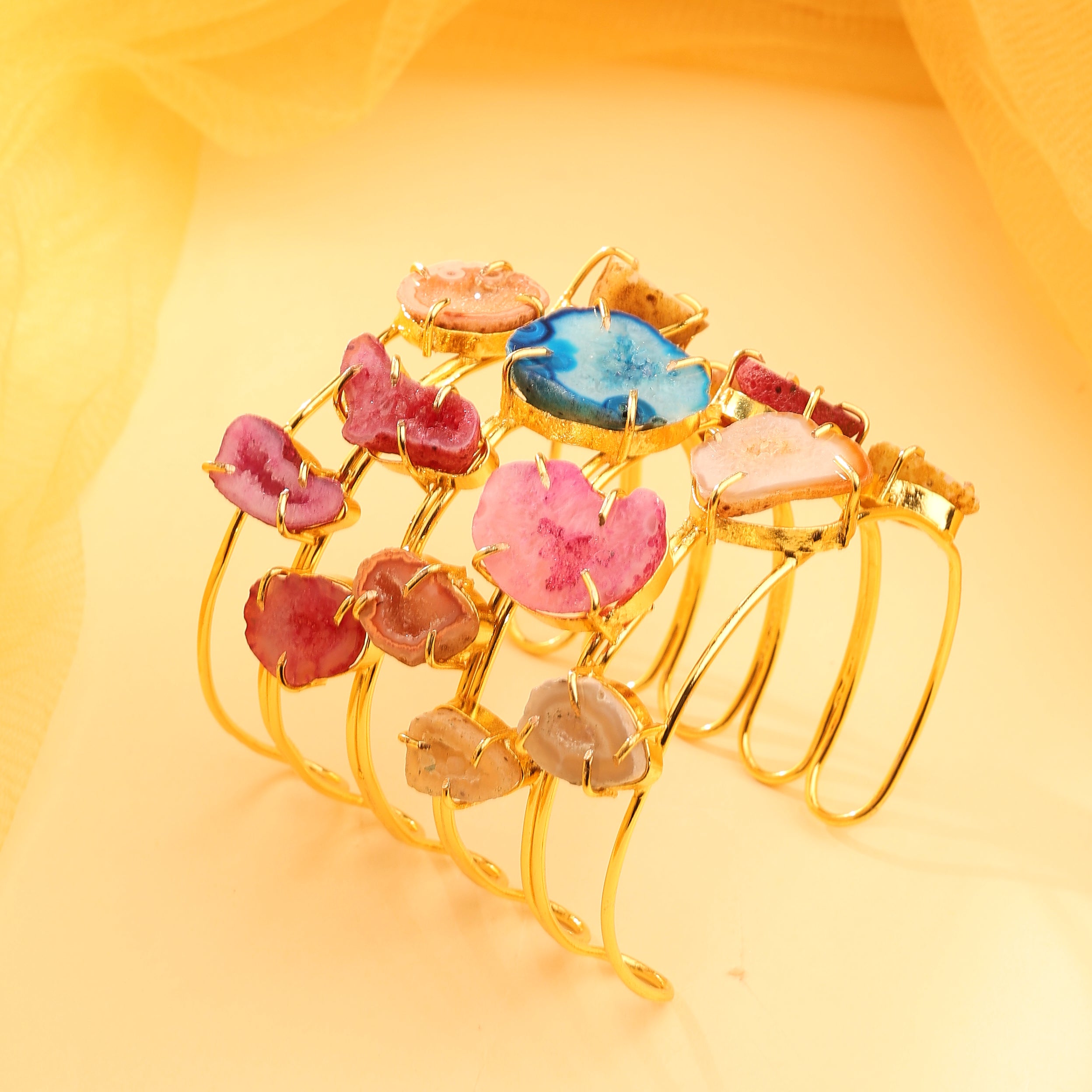 Multi-Row Raw Gemstone Cuff Bracelet