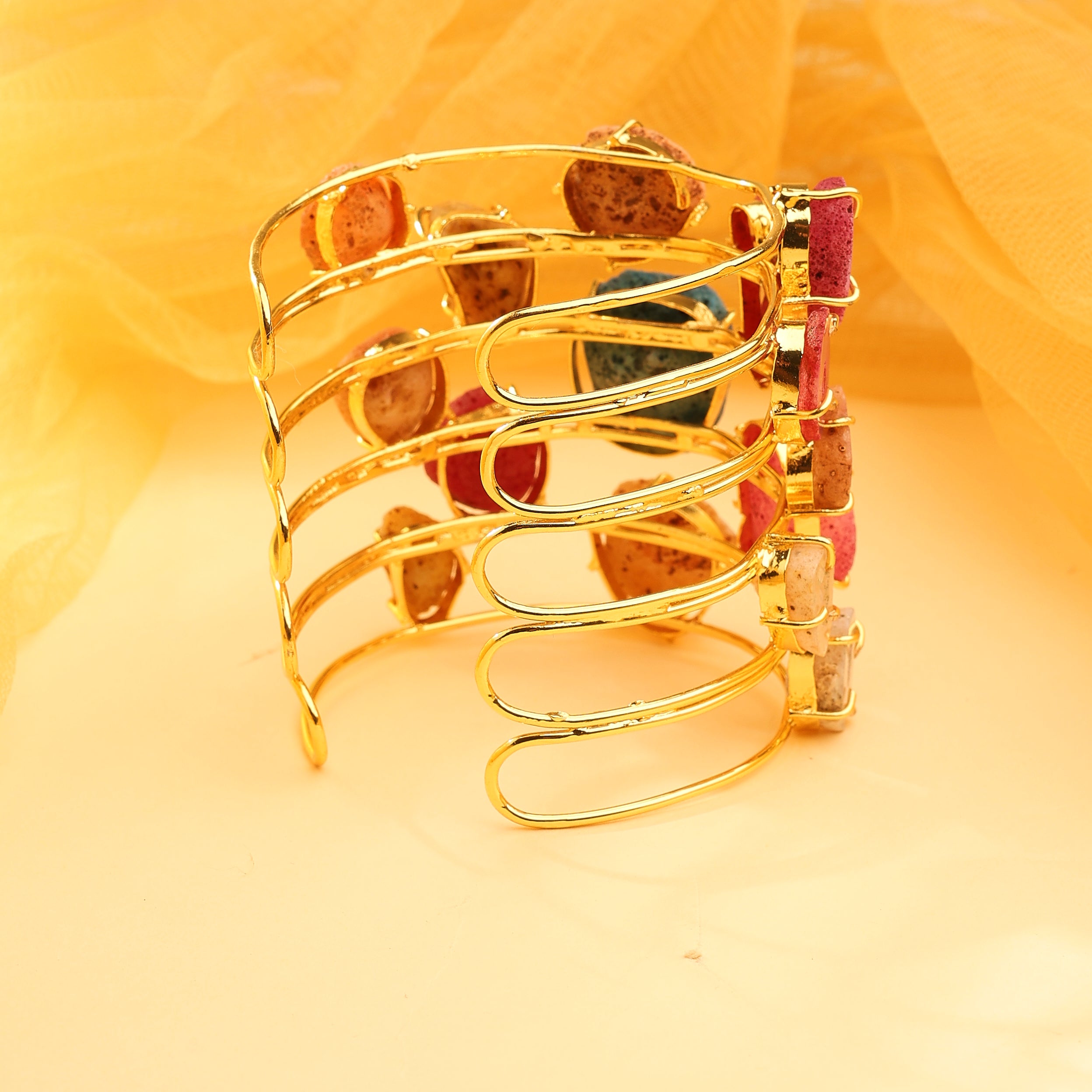 Multi-Row Raw Gemstone Cuff Bracelet – Earth Edition