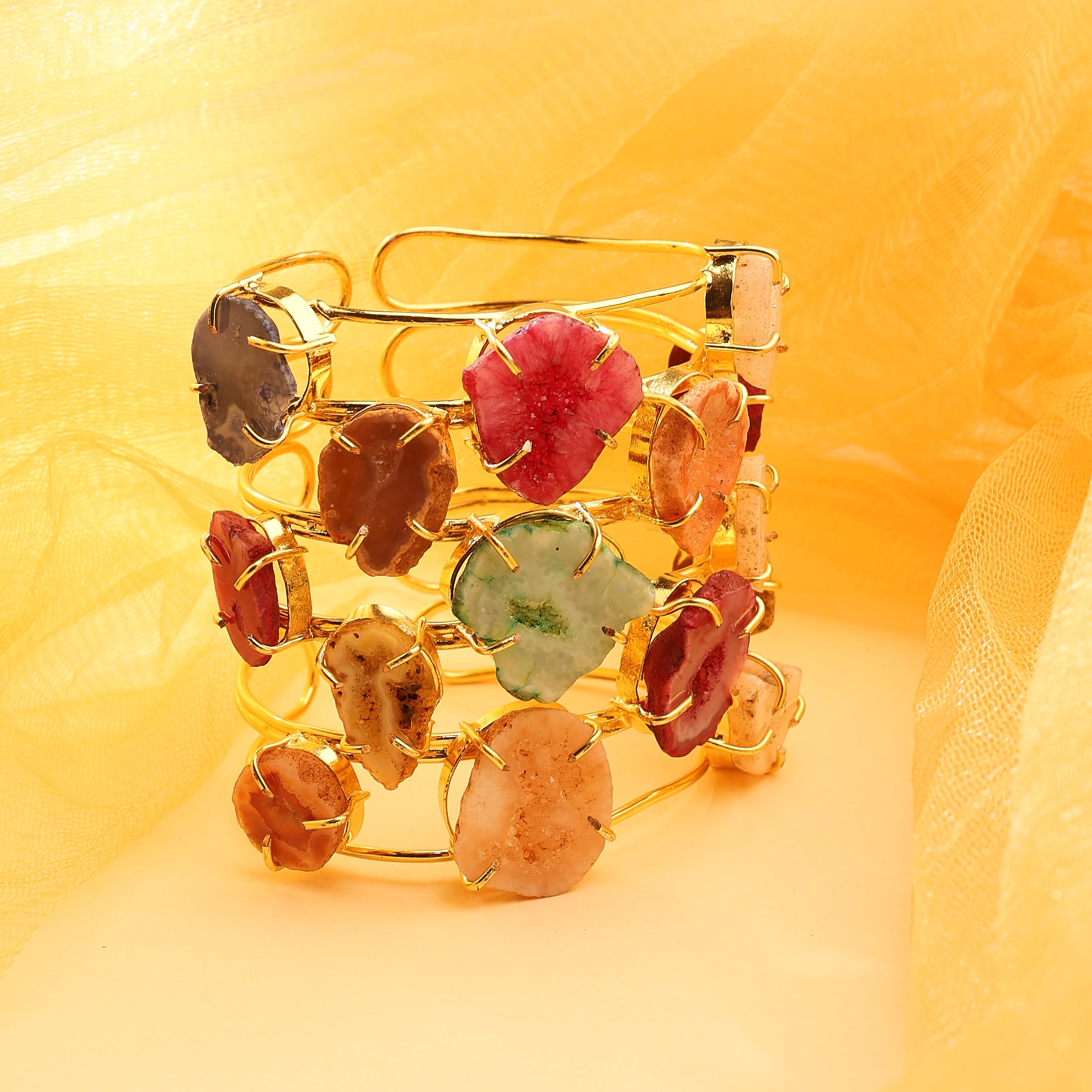 Multi-Row Raw Gemstone Cuff Bracelet – Earth Edition